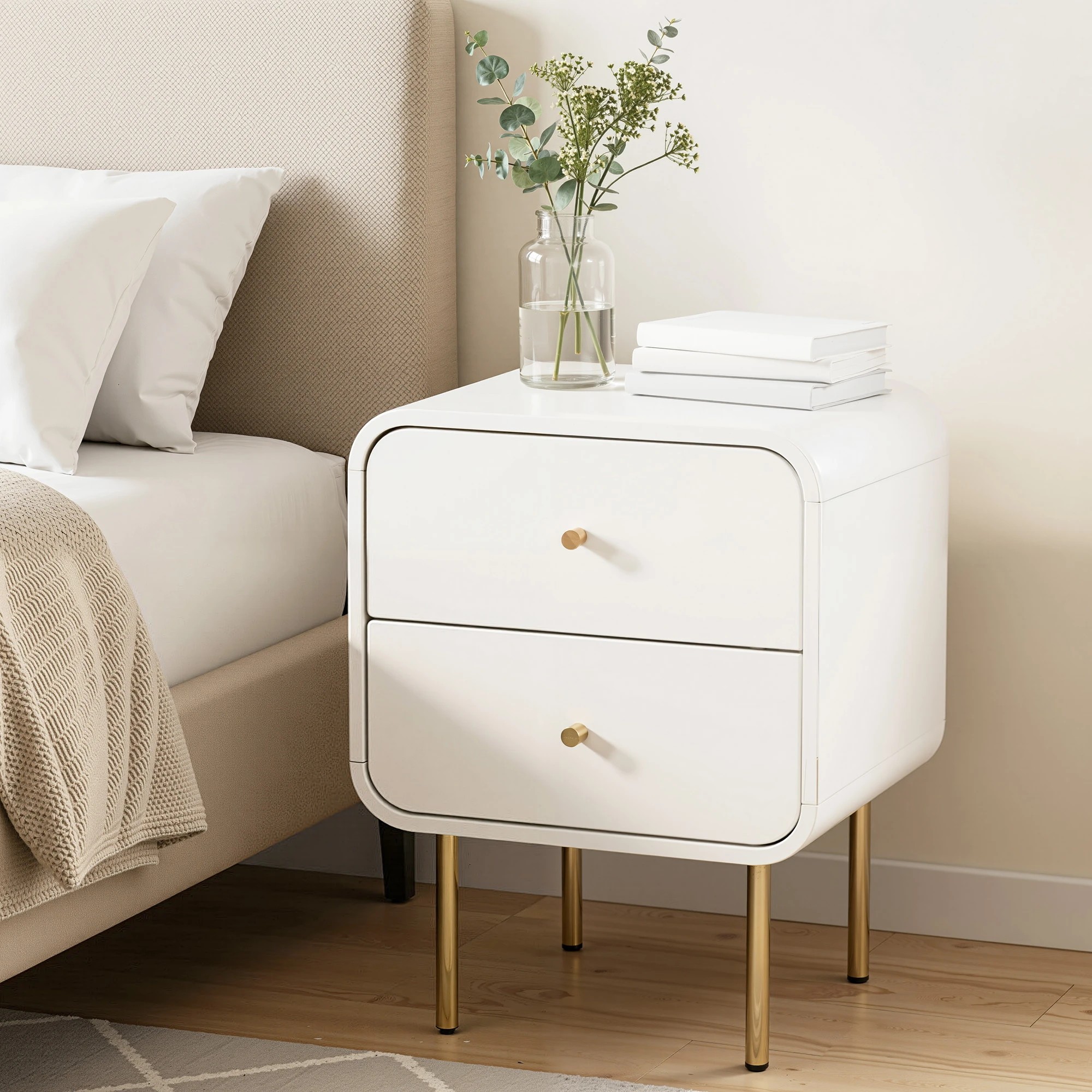 5 Artiss Bedside Table 2 Drawers Side End Table Nightstand - White, 5 of 5