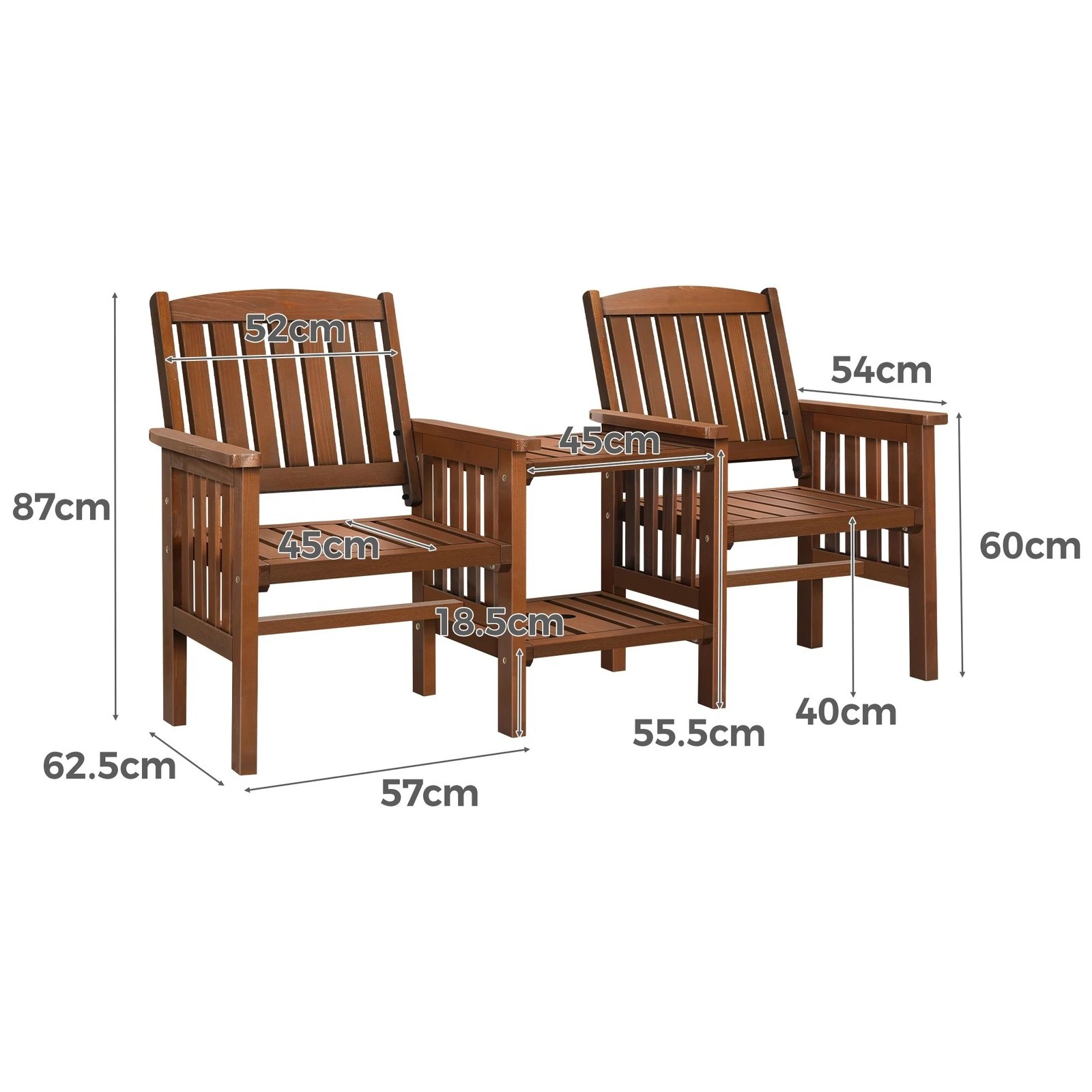 7 Alfordson Outdoor Garden Bench Wooden Loveseat Patio Chairs Table Set - Brown, 7 of 9