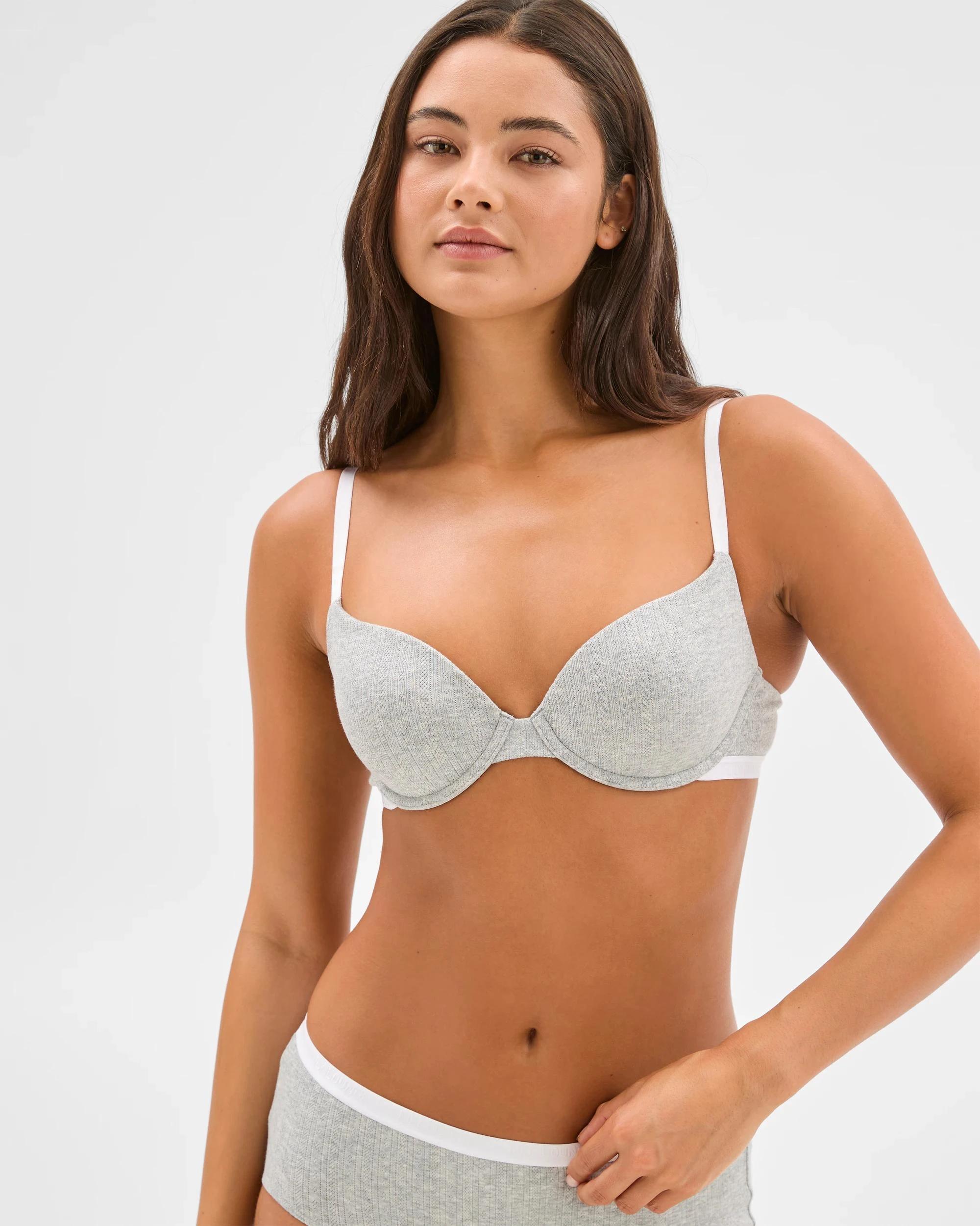 3 Lily Loves Australian Cotton Pointelle Balconette Bra GREY MARLE, 3 of 6