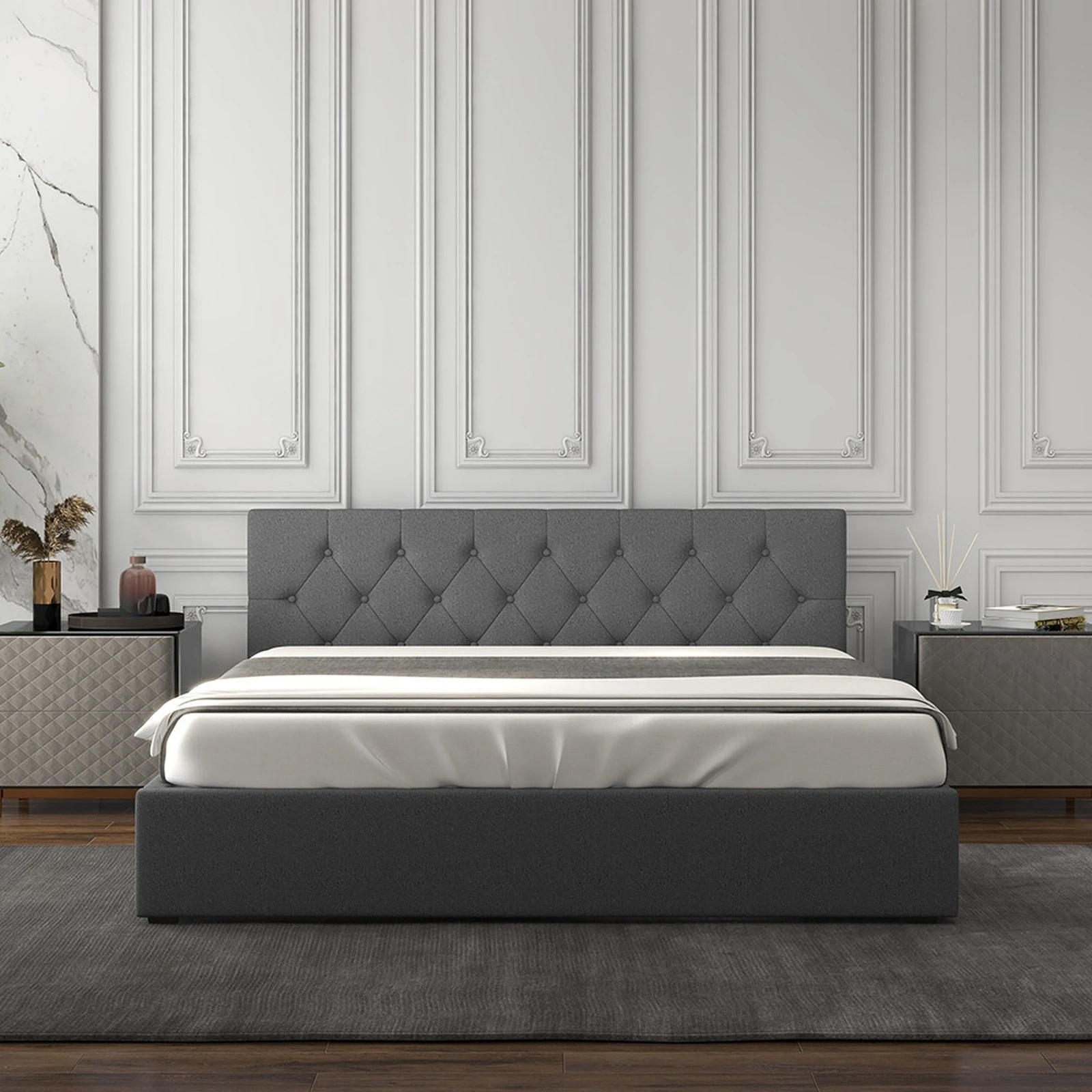6 Milano Décor Capri Luxury Gas Lift Bed Frame Base And Headboard With Storage Double - Grey, 6 of 10