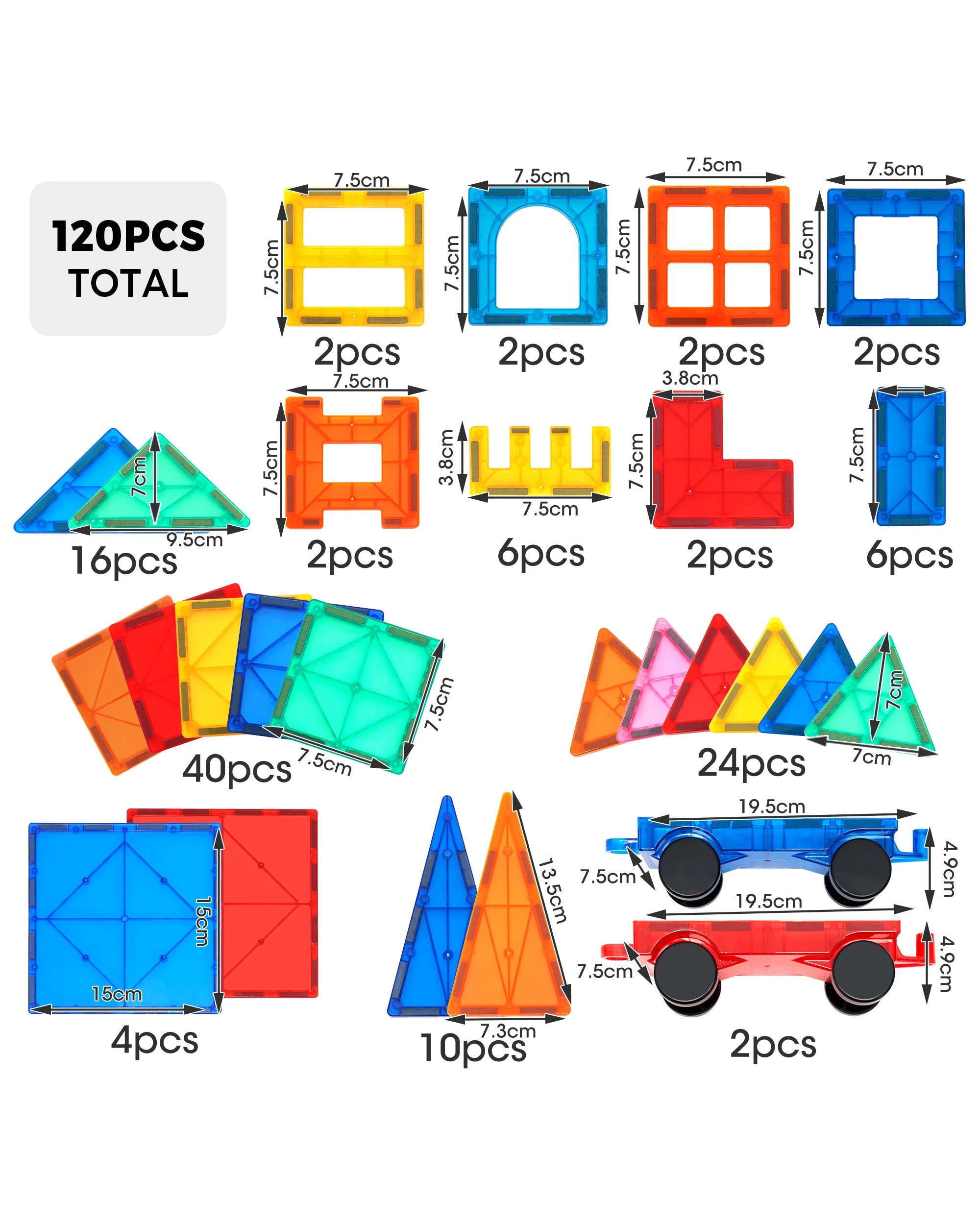 7 Playpals 120PCS Kids Magnetic Tiles Blocks Building Educational Toys Child Gift, 7 of 9