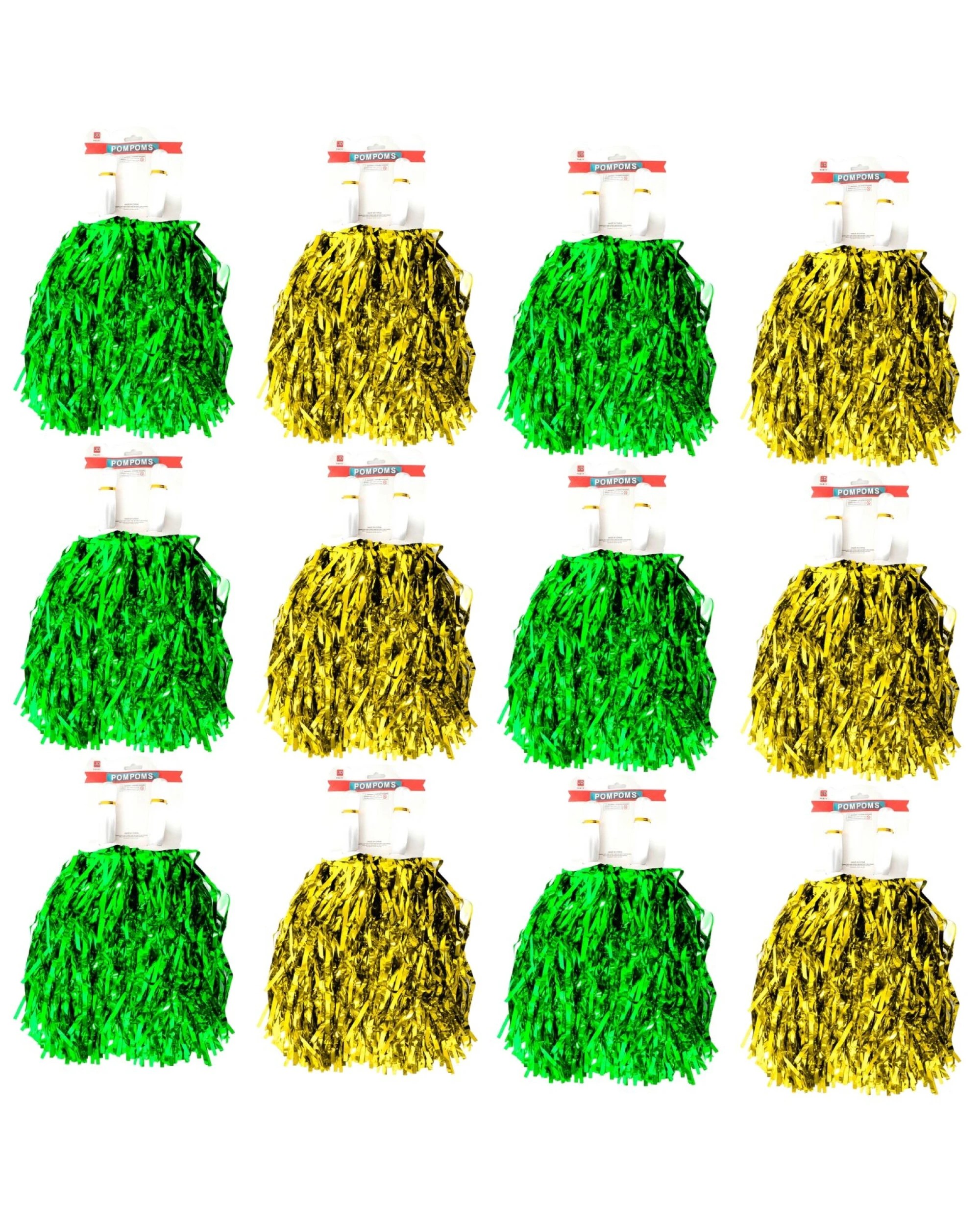 1 BR Costumes Metallic Cheerleading Pom Poms – 12-Pack in Green and Yellow, 1 of 4