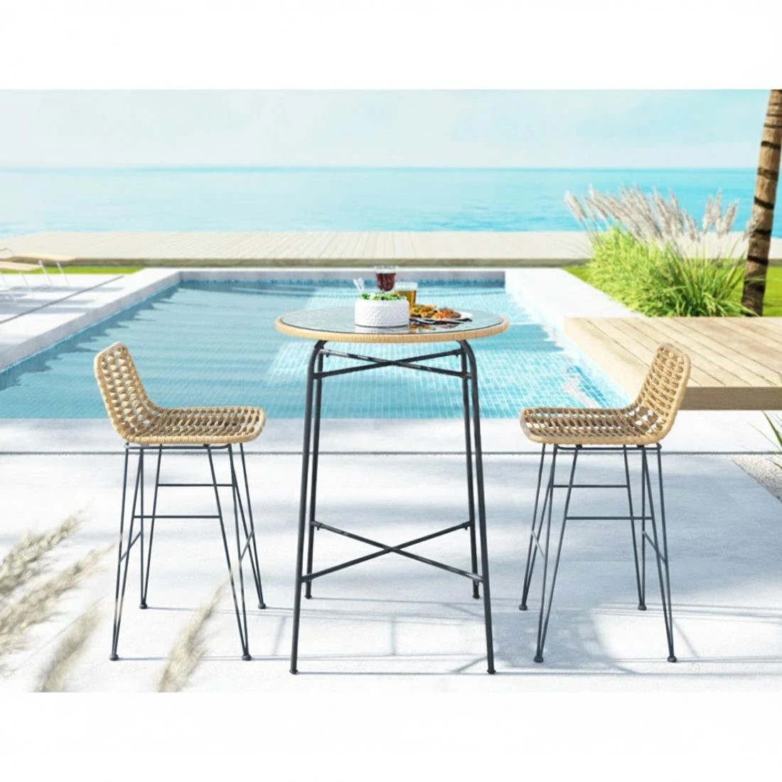 3 Gardeon 3-Piece Outdoor Bar Set Wicker Table Chairs Patio - Multi, 3 of 5