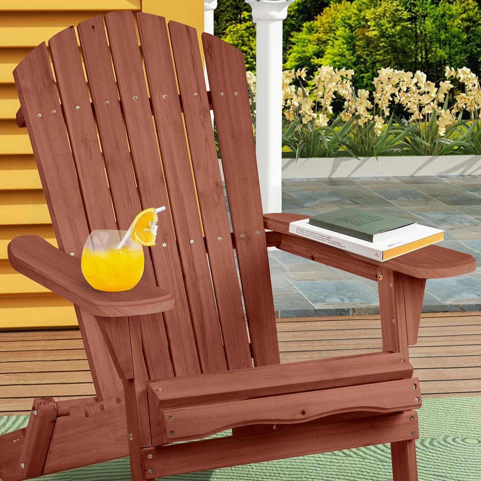 4 Alfordson Outdoor Chair Wooden Adirondack Patio Furniture Beach Garden - Brown, 4 of 9