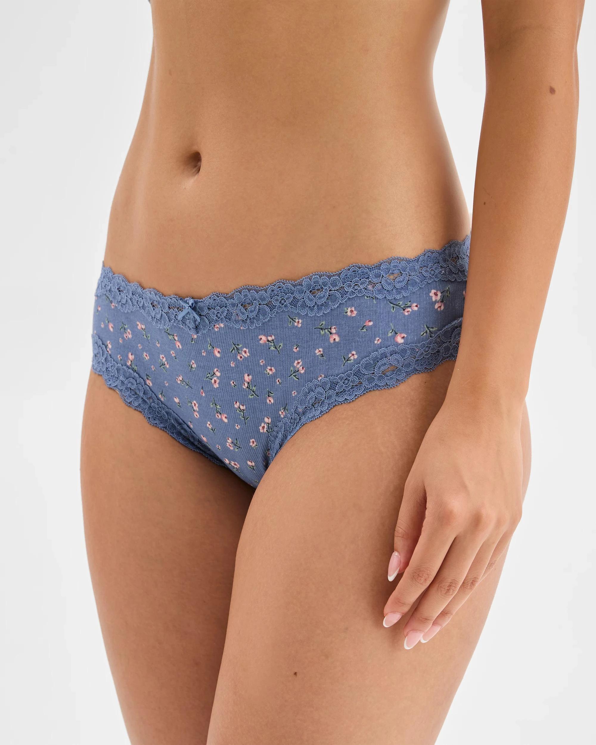 2 Target Woman Australian Cotton & Lace 3 Pack Bikini Briefs FOX GLOVE/POTPOURRI/LAYLA DITSY NAVY, 2 of 4