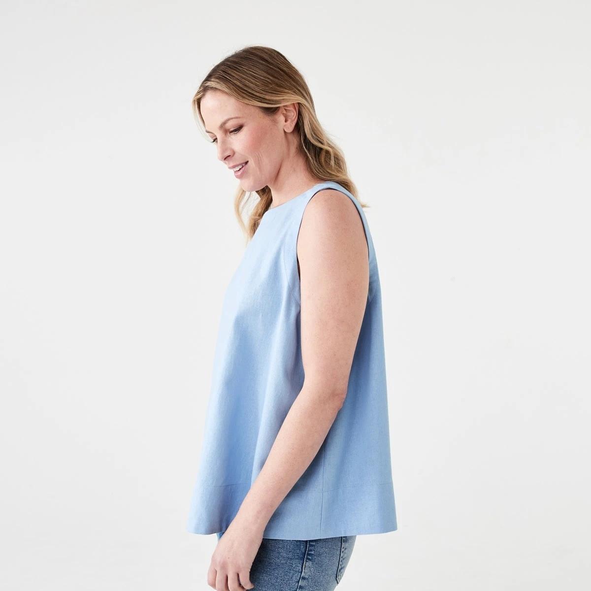 2 Sleeveless Linen Blend Swing Tank BRUNI BLUE, 2 of 5