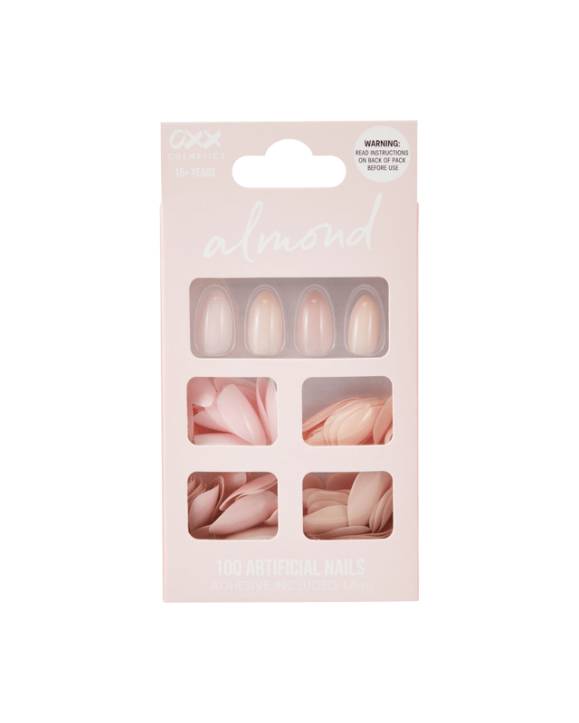OXX Cosmetics 100 Pack Artificial Nails with Adhesive - Almond Shape, J