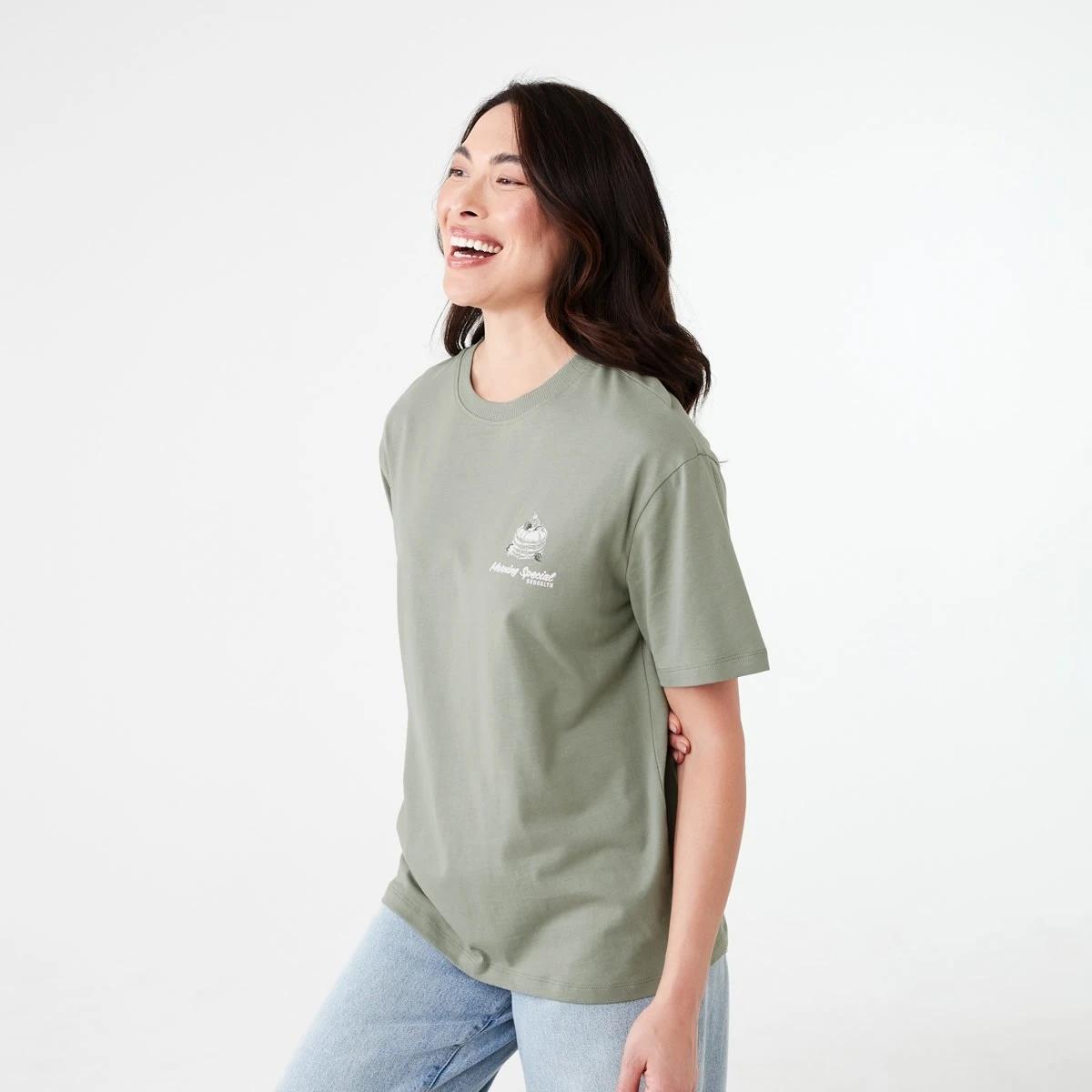 2 Short Sleeve Oversized Boyfriend T-shirt BREAKFAST SOFT KHAKI, 2 of 6