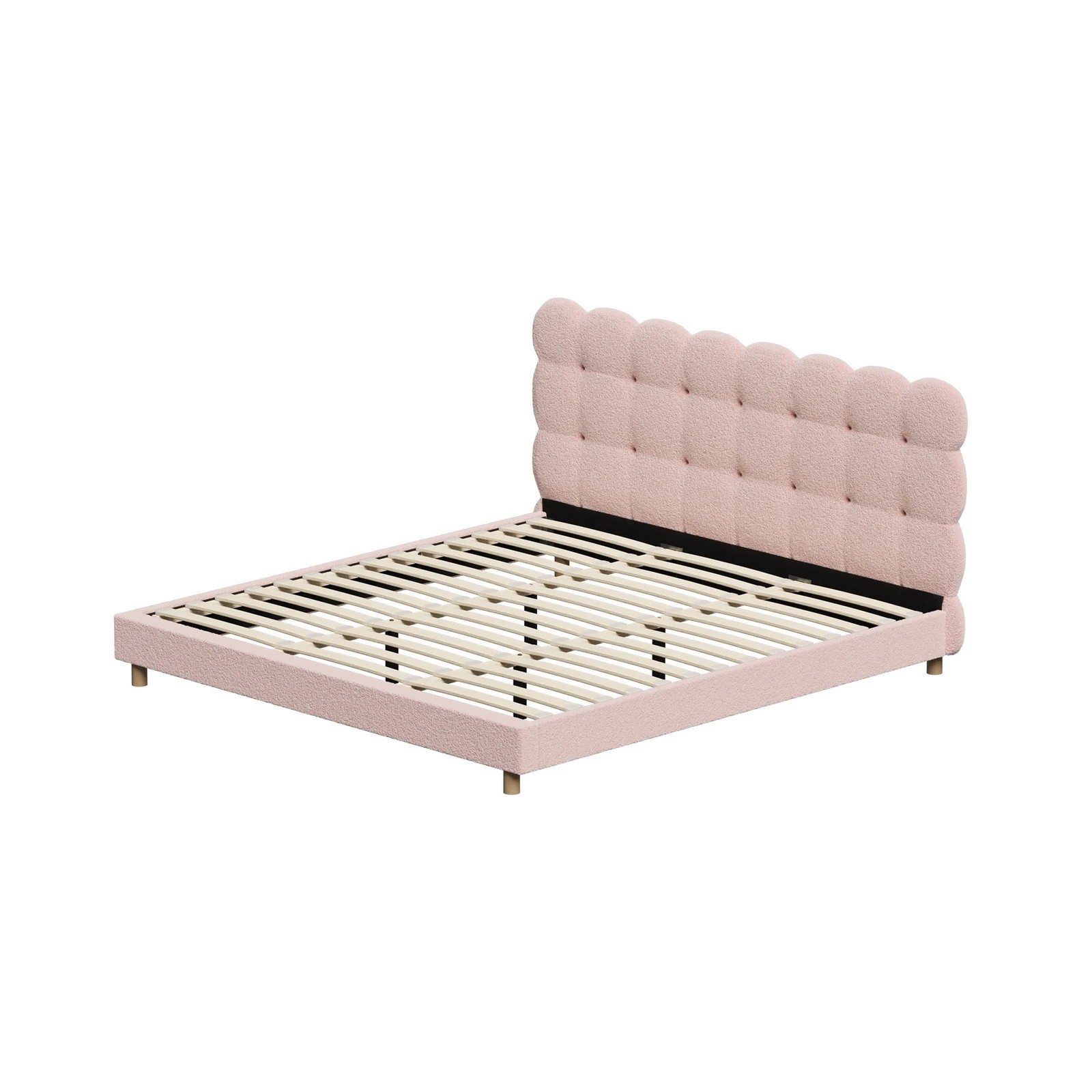 8 Oikiture Bed Frame King Size Tufted Bedhead Boucle Fabric - Pink, 8 of 9