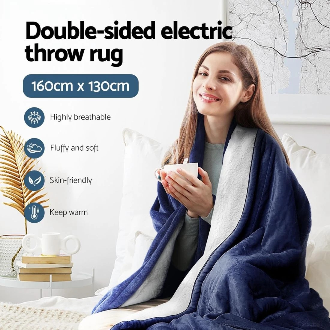 5 Giselle Electric Throw Rug Heated Blanket Double Sided - Blue, 5 of 8