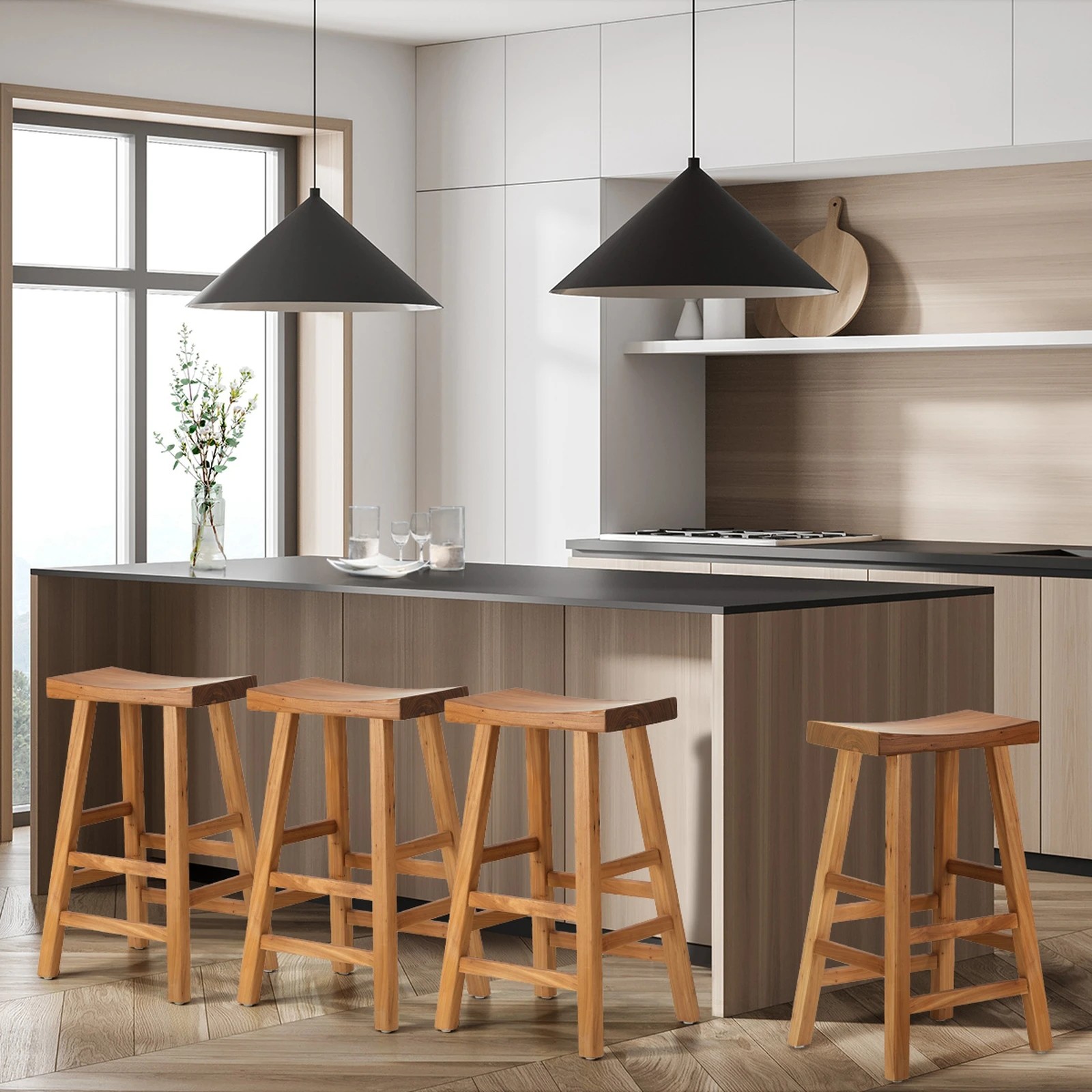 3 Oikiture Set Of 4 Bar Stools Kitchen Stool Wooden Counter Chairs
 - Natural, 3 of 10