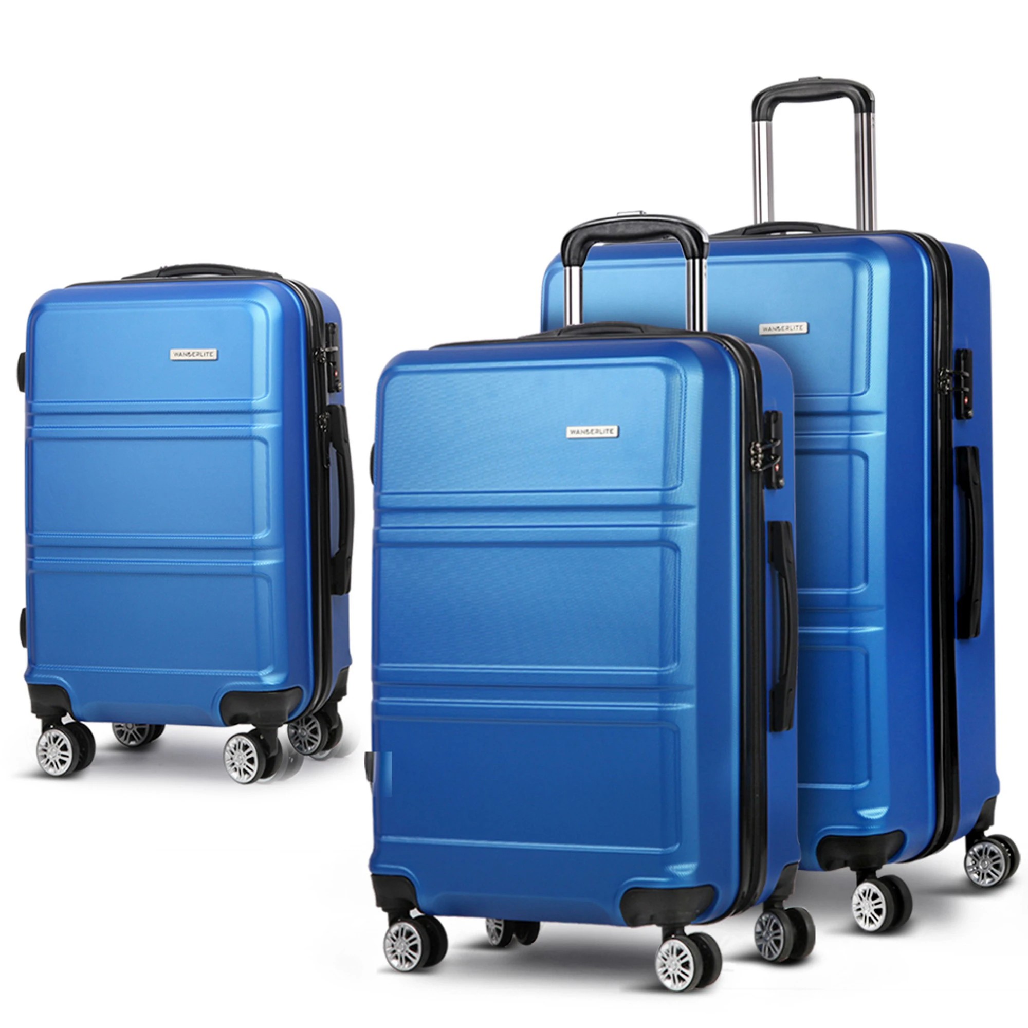 1 Wanderlite 3pc Luggage Trolley Set Suitcase Travel TSA Carry On Hard Case Lightweight - Blue, 1 of 8