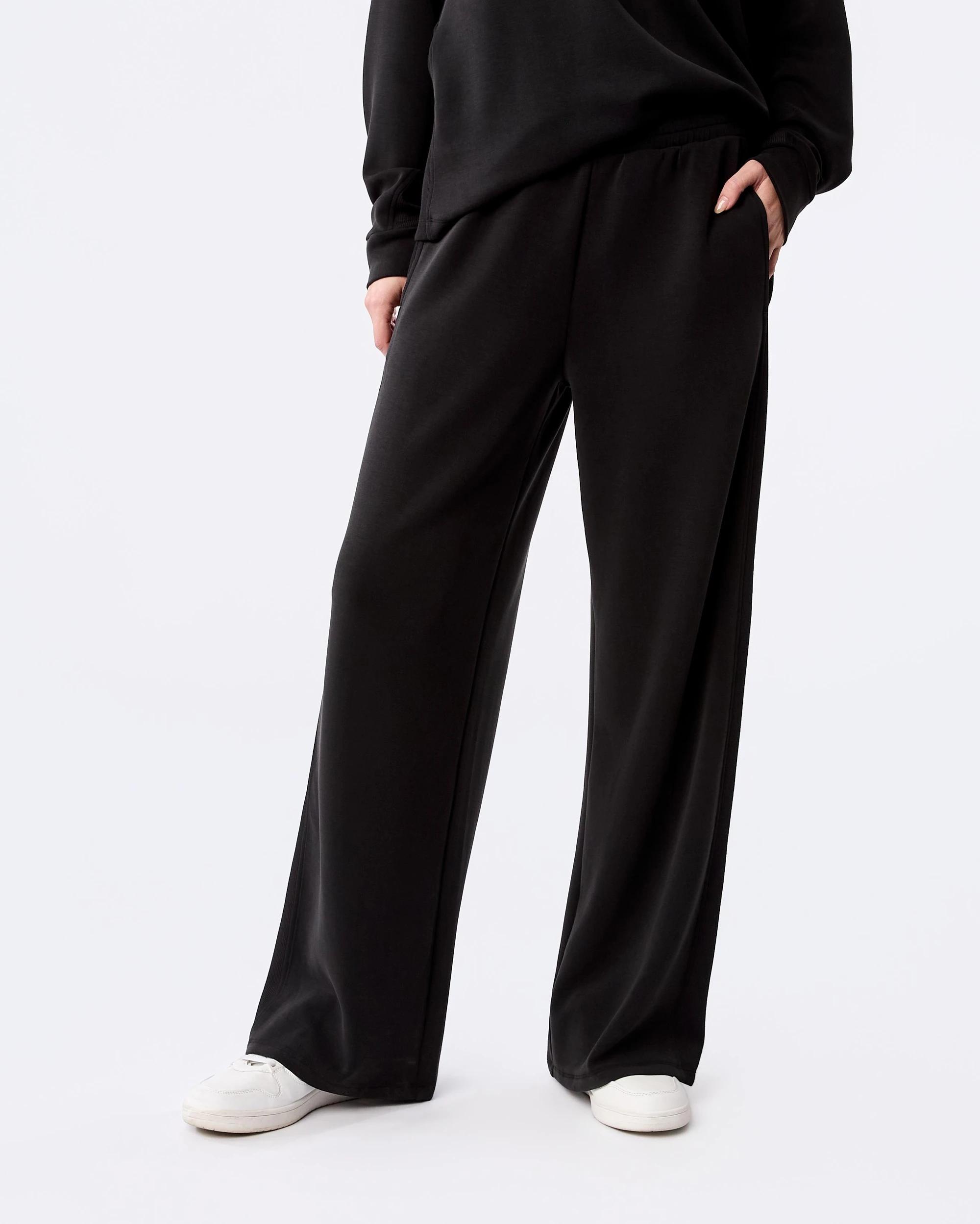 1 Active Womens Soft Modal Wide Leg Trackpants Black, 1 of 5