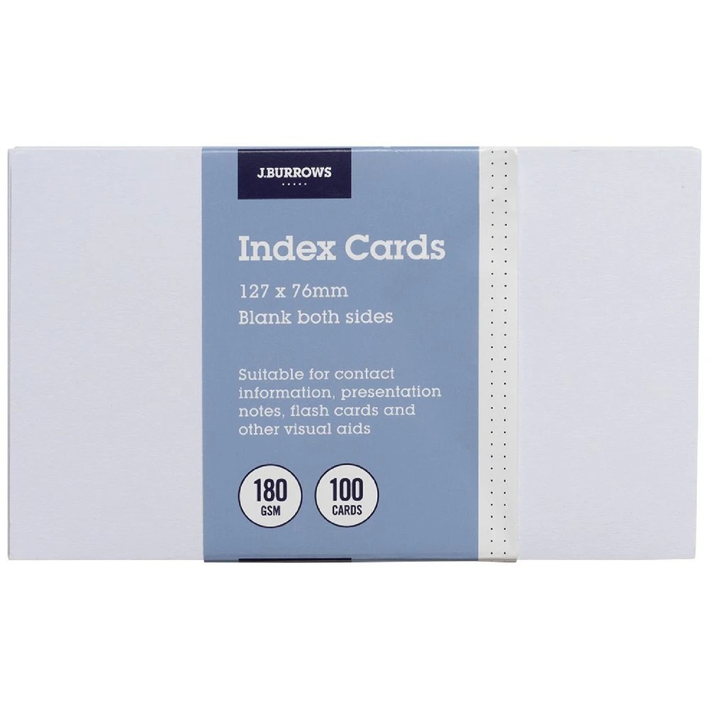 1 J.Burrows Index Cards Blank 127 x 76mm White 100 Pack, 1 of 3