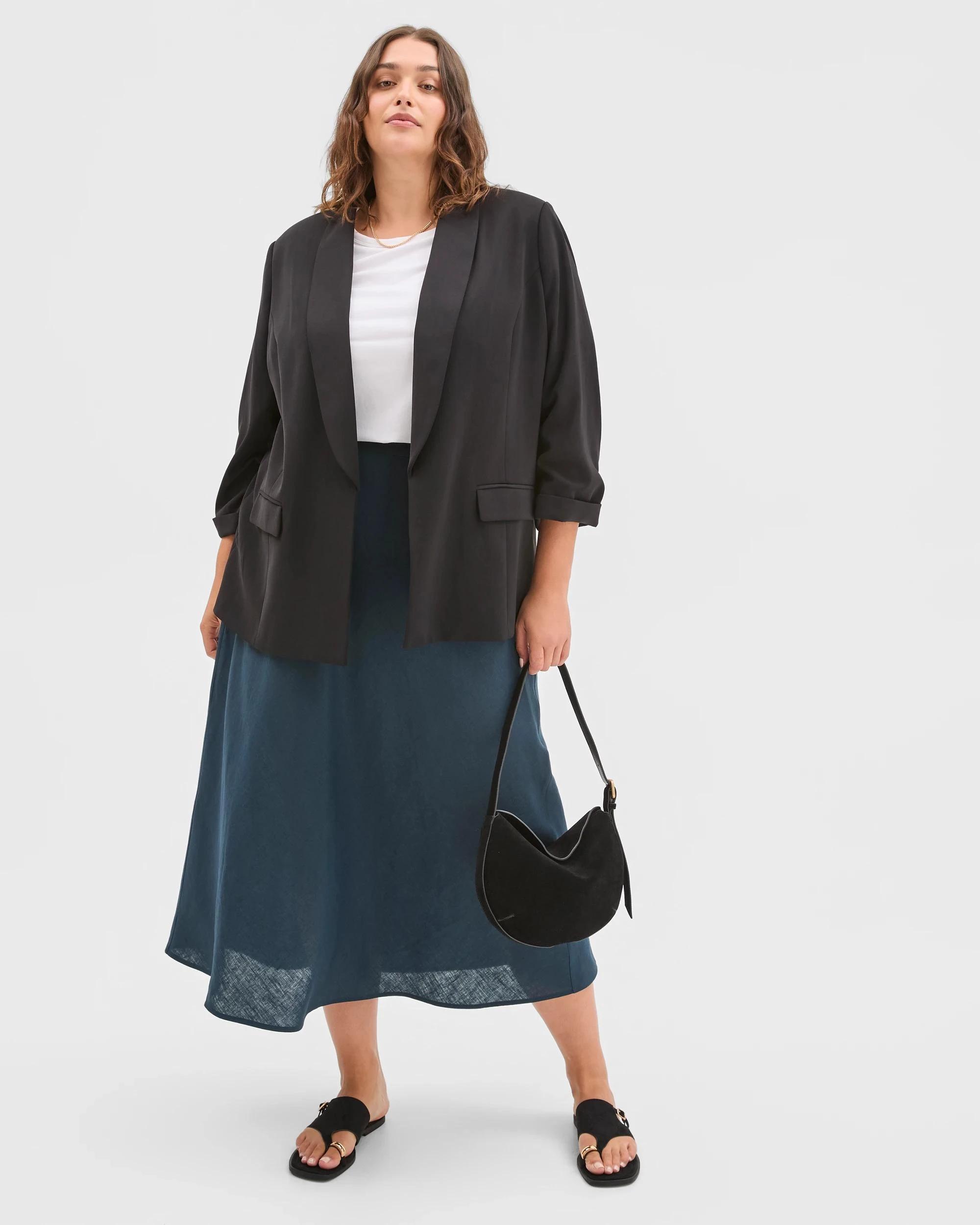 1 Target Curve Plus Size Ruched Sleeve Blazer BLACK, 1 of 6