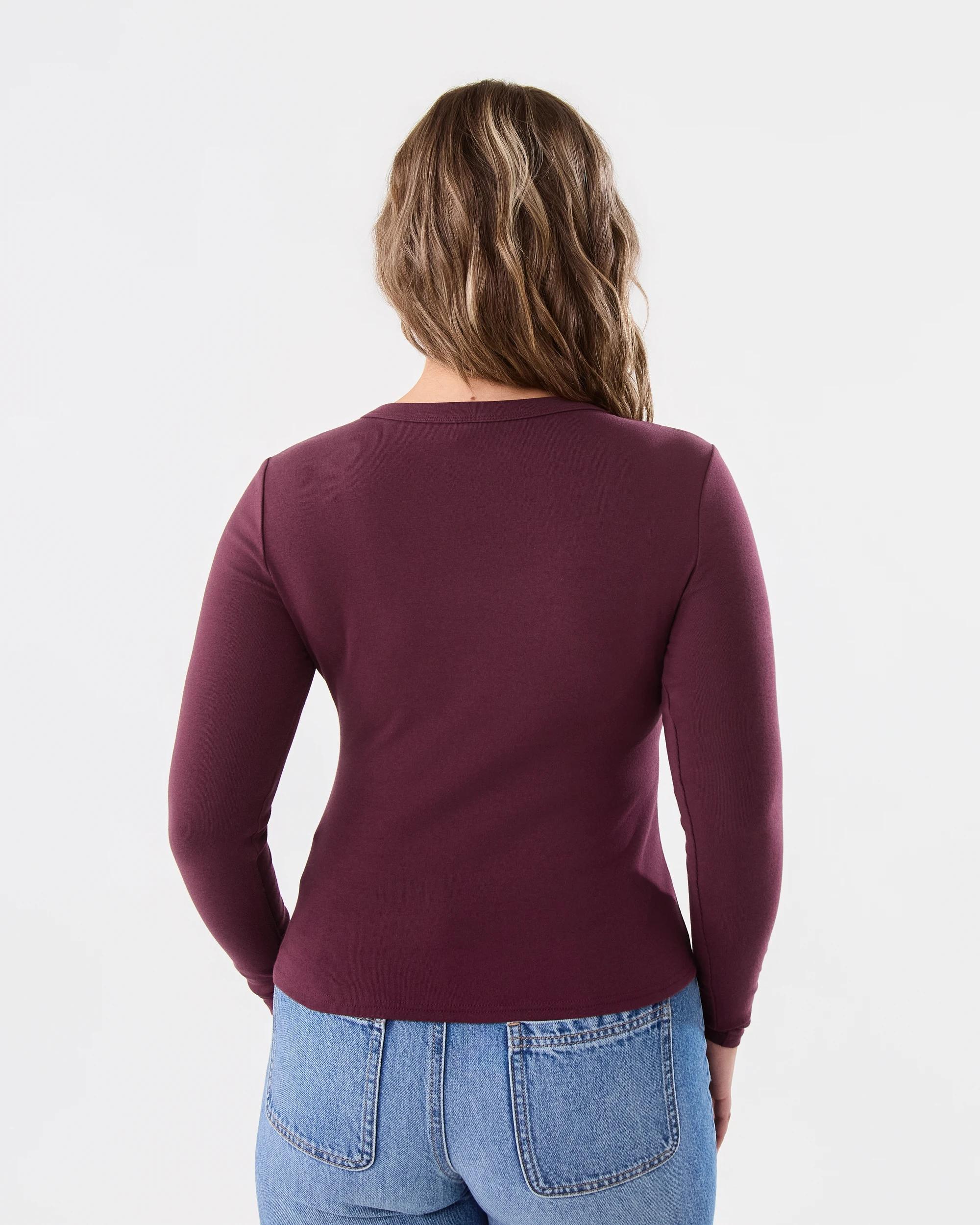 3 Long Sleeve Rib Scoop Neck T-shirt Burgundy, 3 of 5