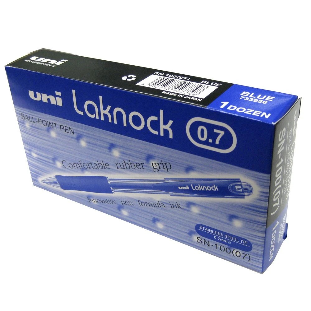 2 Uni Laknock Fine Retractable Ballpoint Pens Blue 12 Pack, 2 of 4