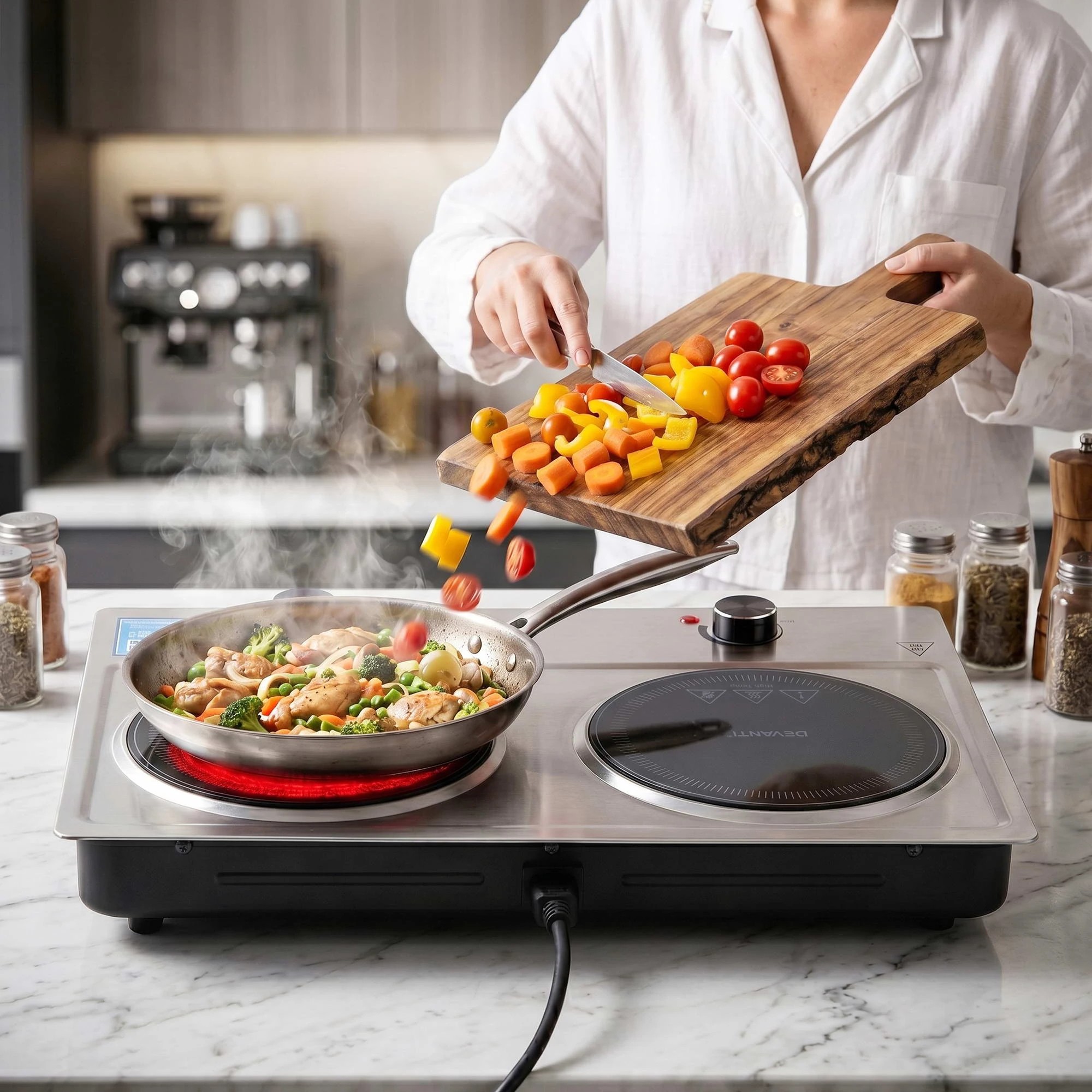8 Devanti Electric Ceramic Cooktop 2400W Knob Control Hot Plate - Silver, 8 of 9