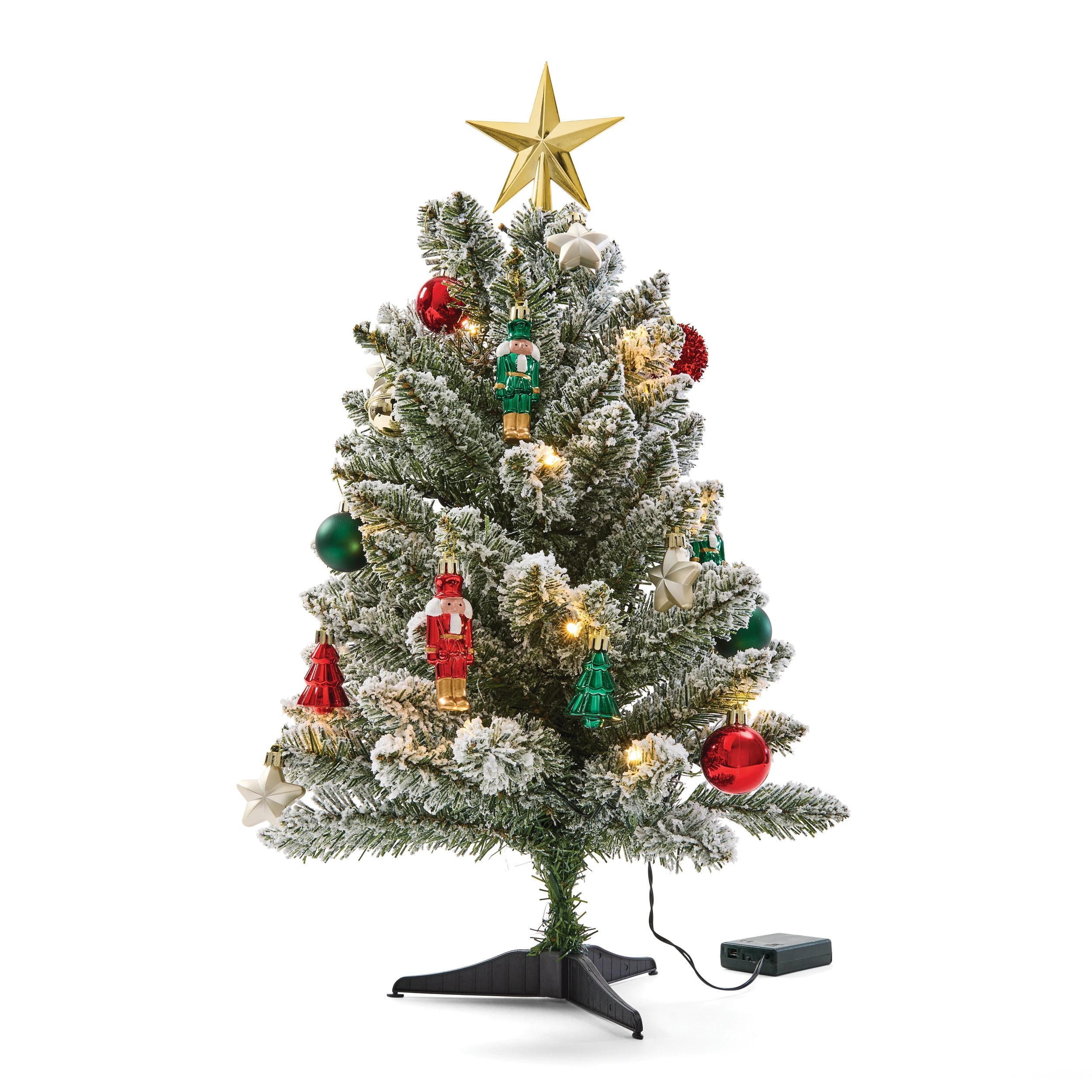 3 60cm (2ft.) Light Up Mini Green Flocked Christmas Tree, 3 of 10