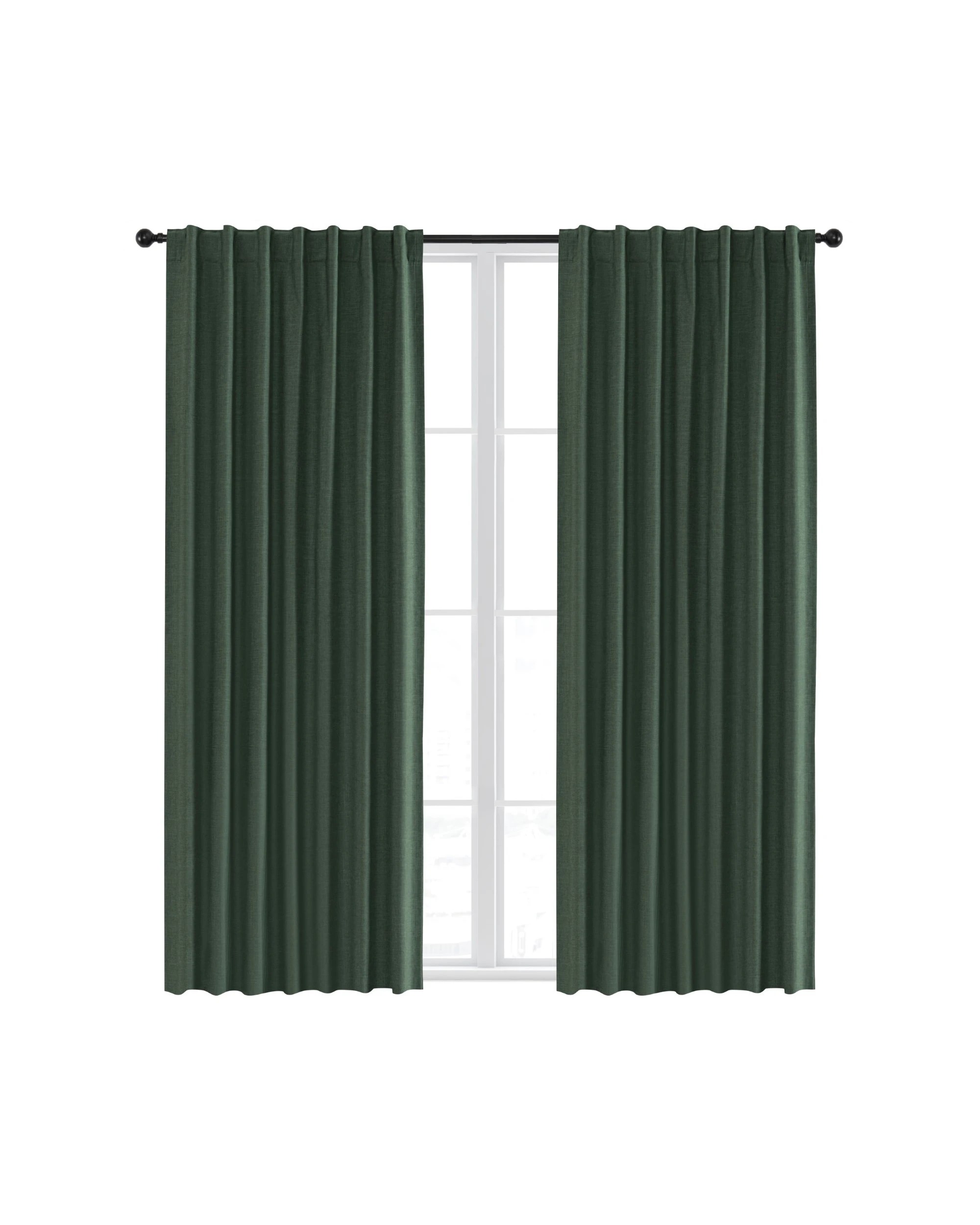 6 Sherwood Faux Linen 100% Blockout Concealed Tab Top Curtain Pair 135x223cm - Forest Green, 6 of 6