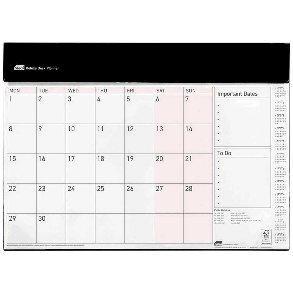 1 Sasco 51x38cm Month to View Deluxe FY26/27 Desk Planner, 1 of 1