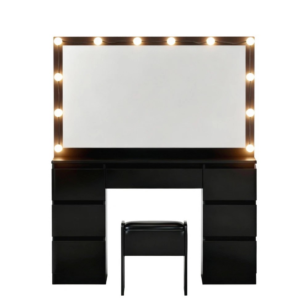 4 Artiss Dressing Table Vanity Desk Set Stool 12 Led Bulbs - Black, 4 of 8