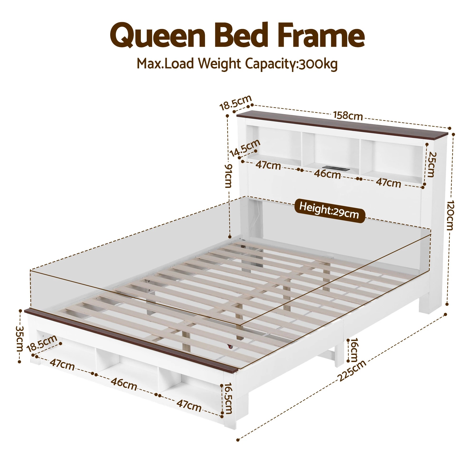 2 Artiss Queen Bed Frame with Storage Bookcase Headboard and Footboard - White, 2 of 7