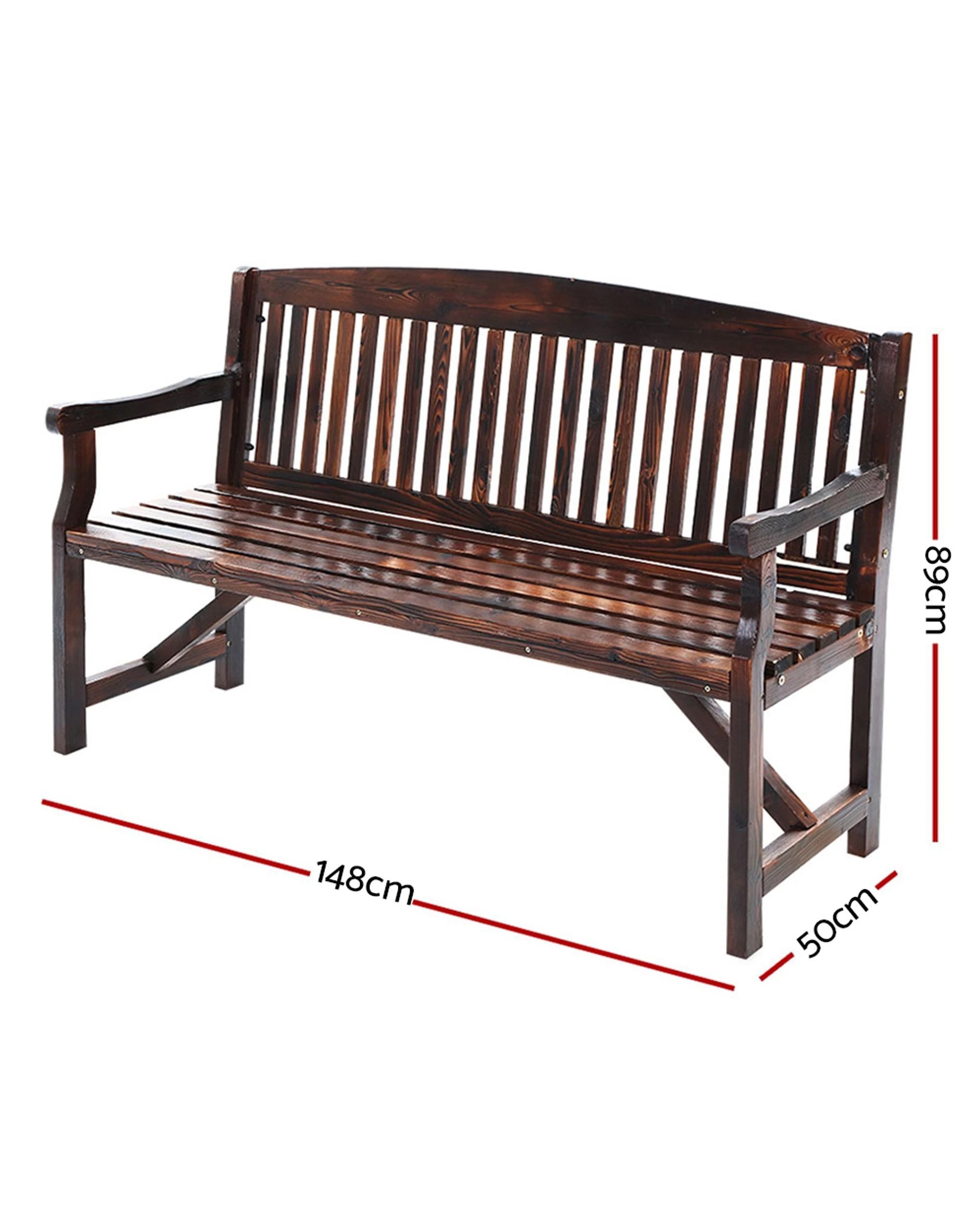 2 Gardeon 5FT Outdoor Garden Bench Wooden 3 Seat Chair Patio Furniture - Charcoal, 2 of 6