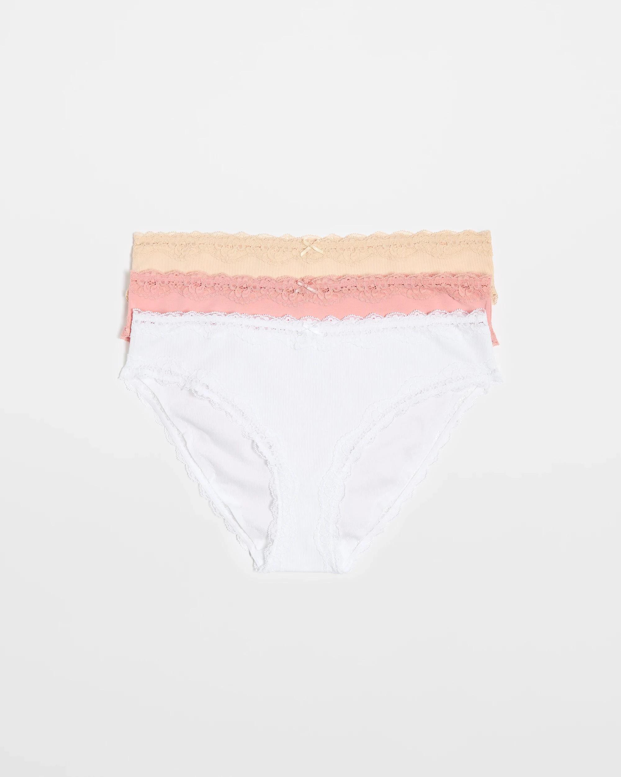 1 Target Woman Australian Cotton & Lace 3 Pack Bikini Briefs WHITE/PINKS, 1 of 4