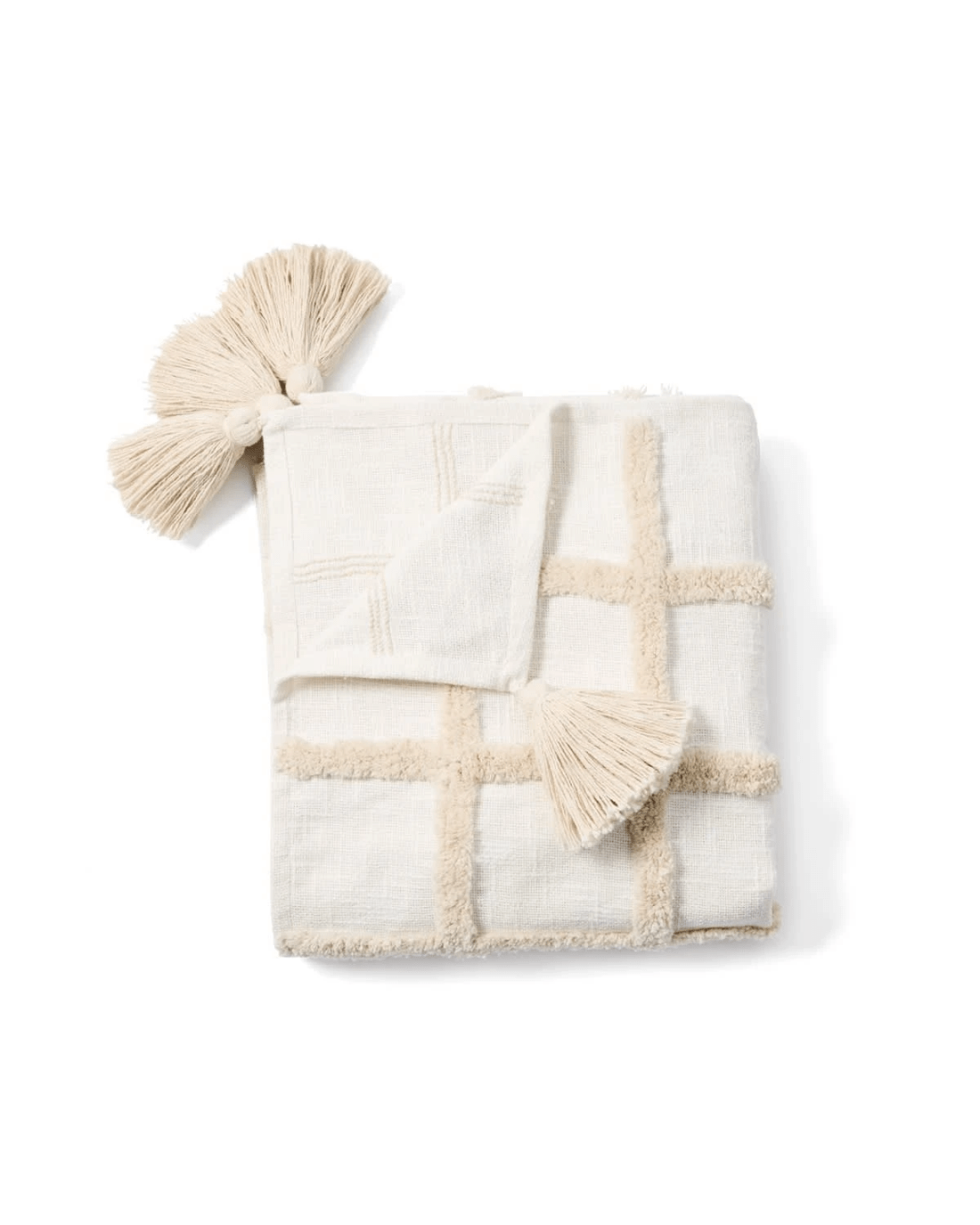 4 Grid Tufted Throw - Beige and White, 4 of 6