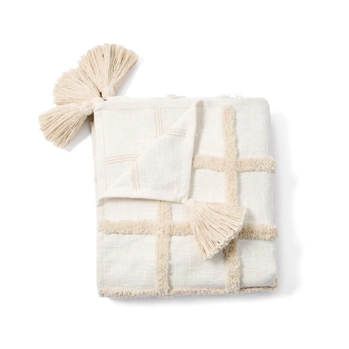 4 Grid Tufted Throw - Beige and White, 4 of 6