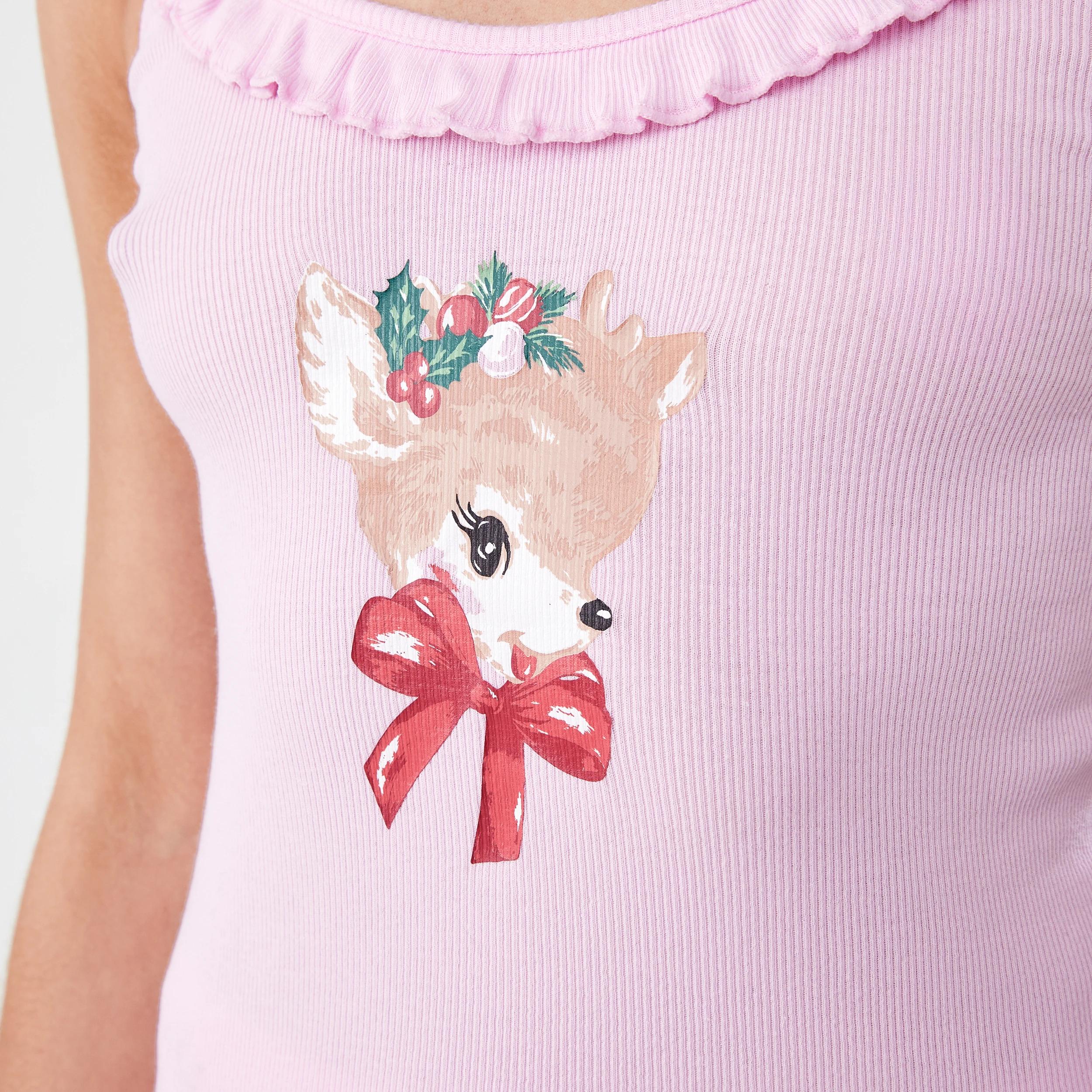 7 Christmas Frill Cami and Shorts Rib Pyjama Set Vint Xmas, 7 of 8
