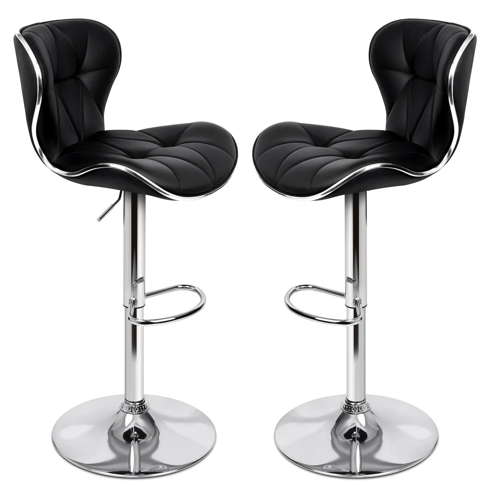 3 Alfordson 2x Bar Stools Luna Kitchen Swivel Chair Leather Gas Lift - Black, 3 of 10