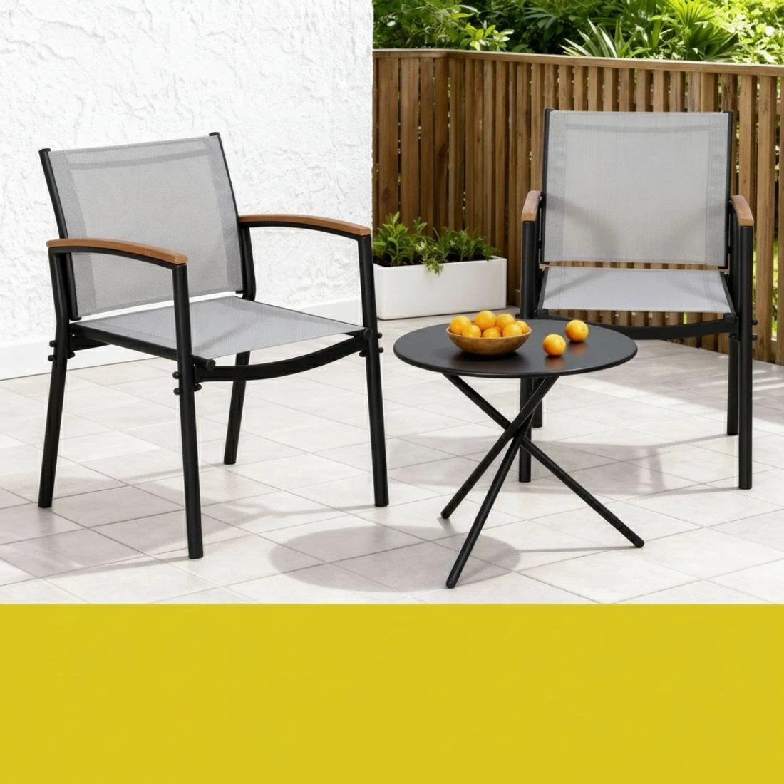 4 Gardeon 3PC Outdoor Bistro Set Table and Chairs Steel Dining Chair Patio - Grey, 4 of 6