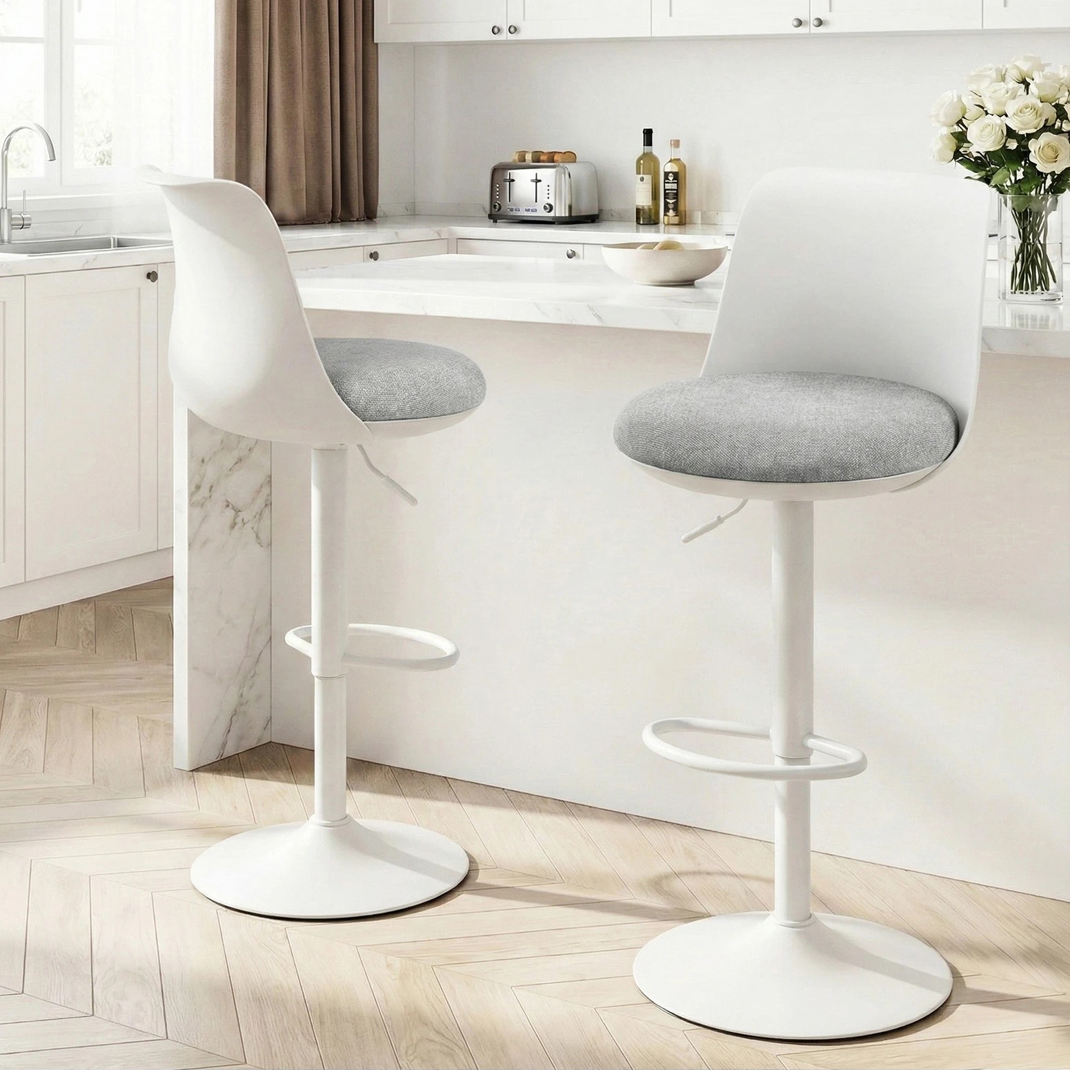 7 Artiss 2x Bar Stools Kitchen Swivel Gas Lift Counter Dining Chair Curved - White, 7 of 7
