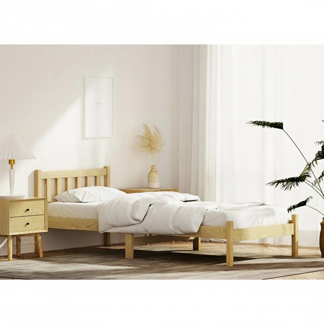 7 Artiss Bed Frame Single Size Wooden Oak SOFIE - Natural, 7 of 9
