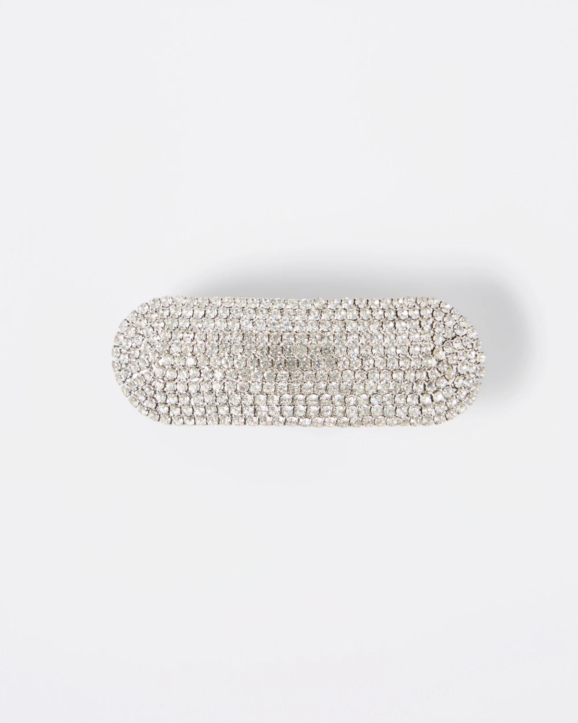 1 Silver Tone Diamante Sparkly Barrette Hair Clip Silver, 1 of 3