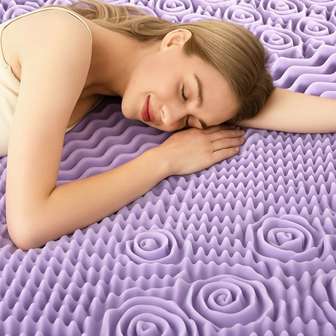 8 Giselle 8cm Memory Foam Mattress Topper Lavender Infused Bamboo Cover 7-Zone King Single - Purple, 8 of 9
