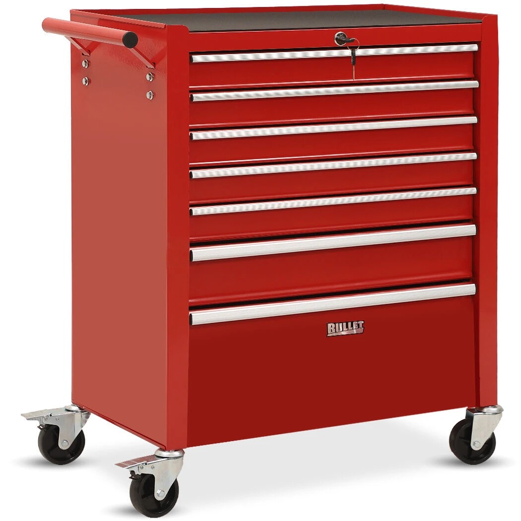 1 Bullet Pro 7 Drawer Tool Box Cabinet Trolley Storage, Toolbox Garage Organiser Set, Red, 1 of 1