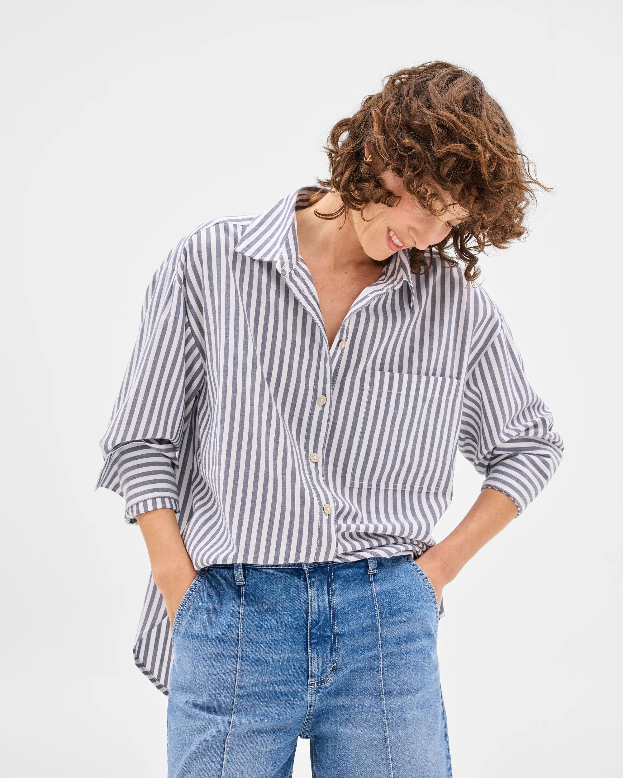 6 Target Long Sleeve Oversized Stripe Shirt NAVY + WHITE, 6 of 6