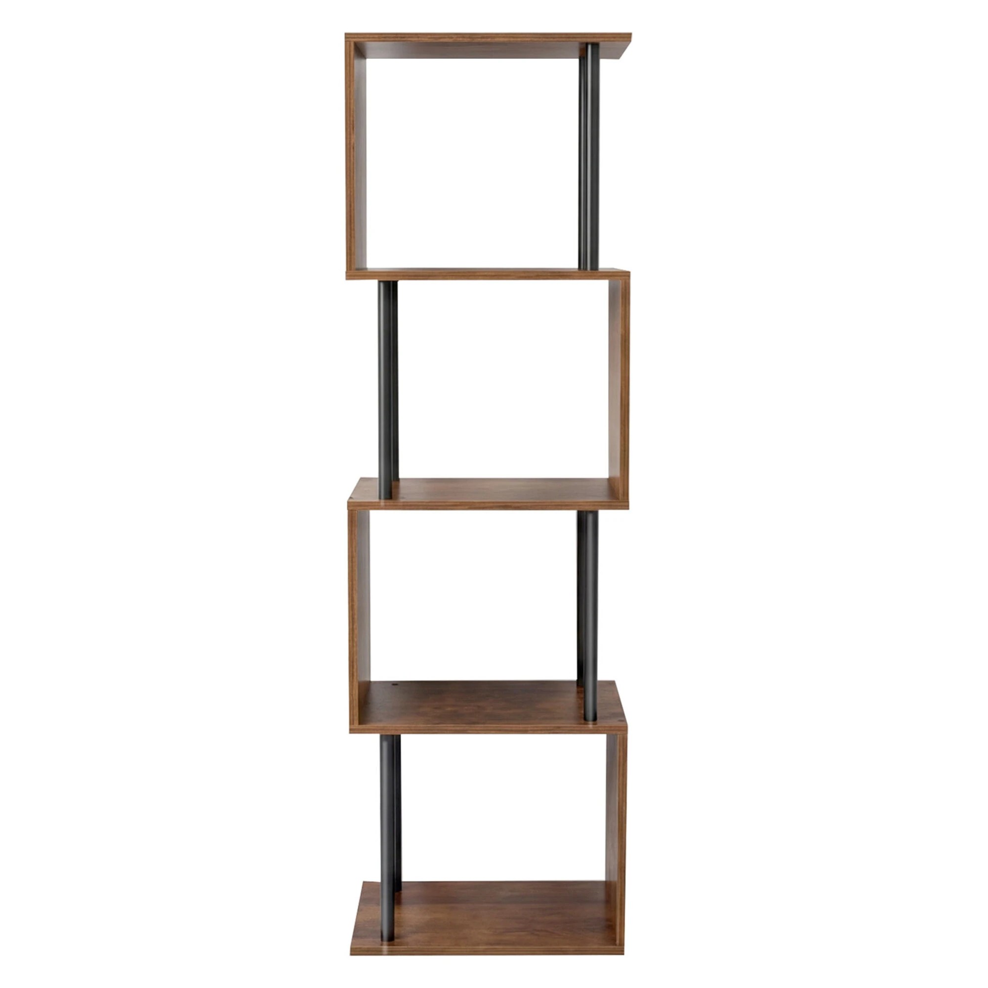 2 Levede 5-Tier Tall S-Shaped Geometric Bookshelf，Walnut Color, 2 of 5