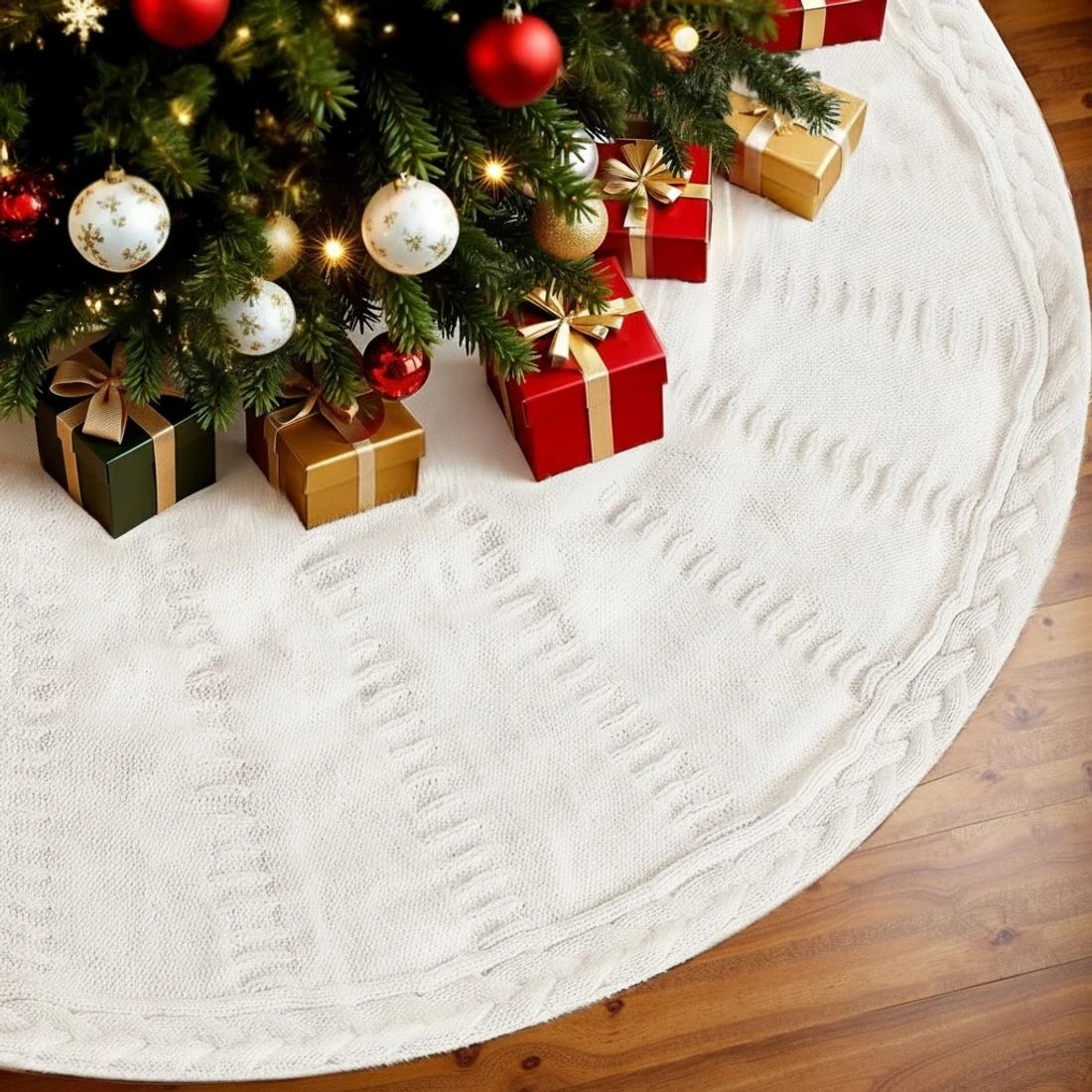 7 Jingle Jollys Christmas Tree Skirt 90cm Knitted Fabric Xmas Ornament Decor - Natural, 7 of 7