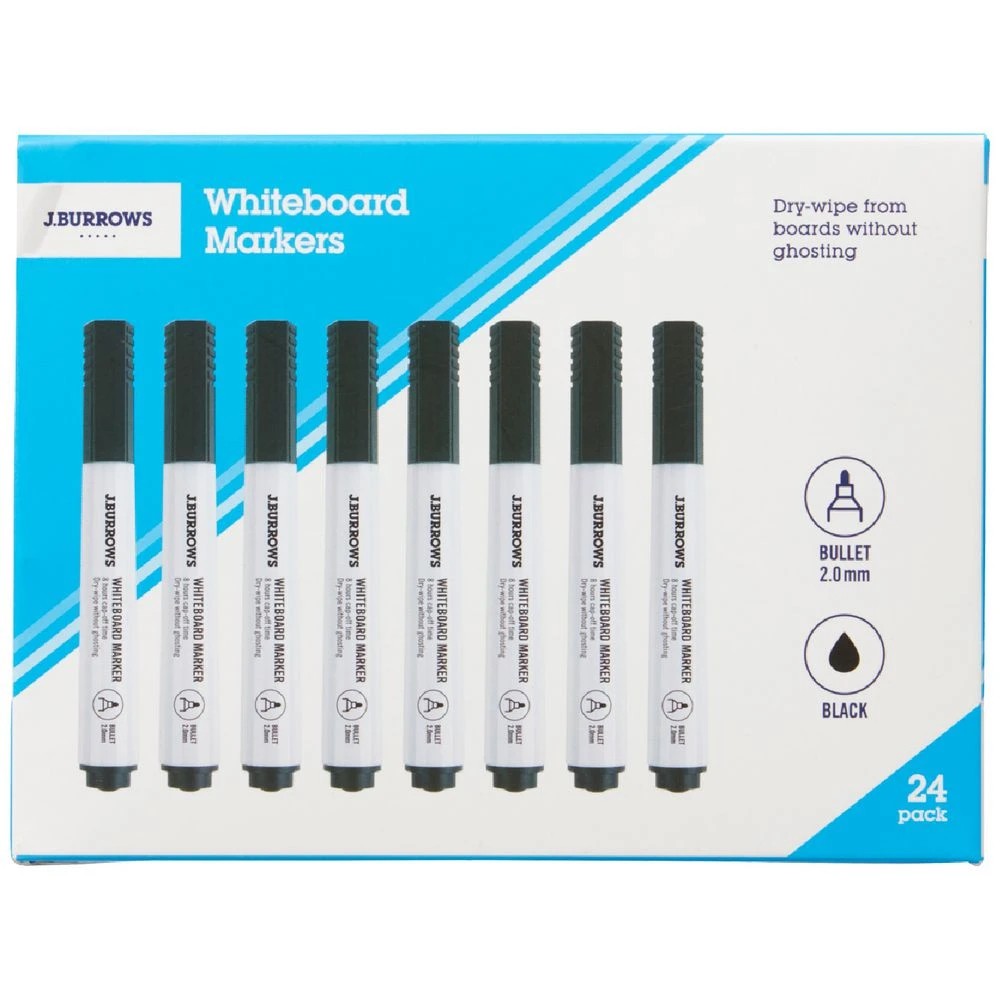 1 J.Burrows Whiteboard Markers Bullet Black 24 Pack, 1 of 3