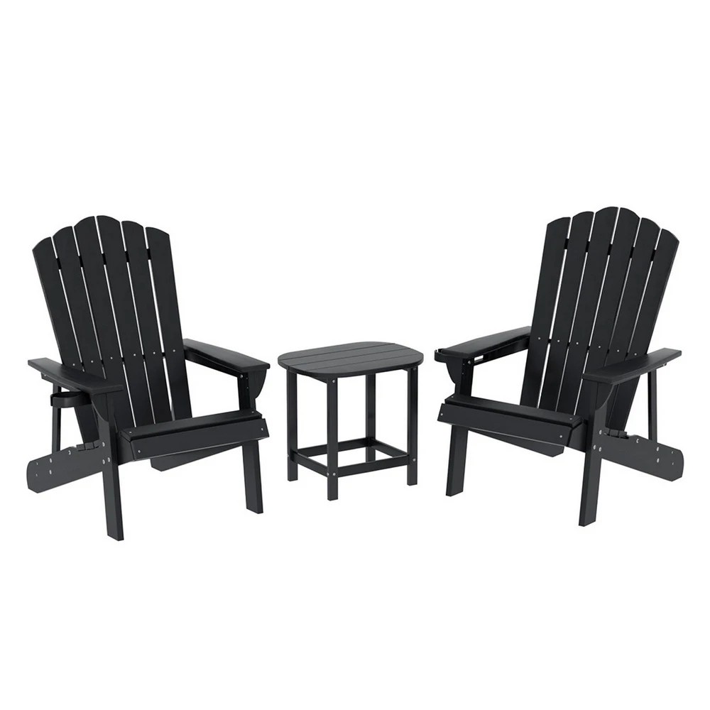 1 Gardeon Outdoor Table and Chairs HDPE Adirondack Beach Chair Sun Lounge Patio Furniture Garden - Black, 1 of 7