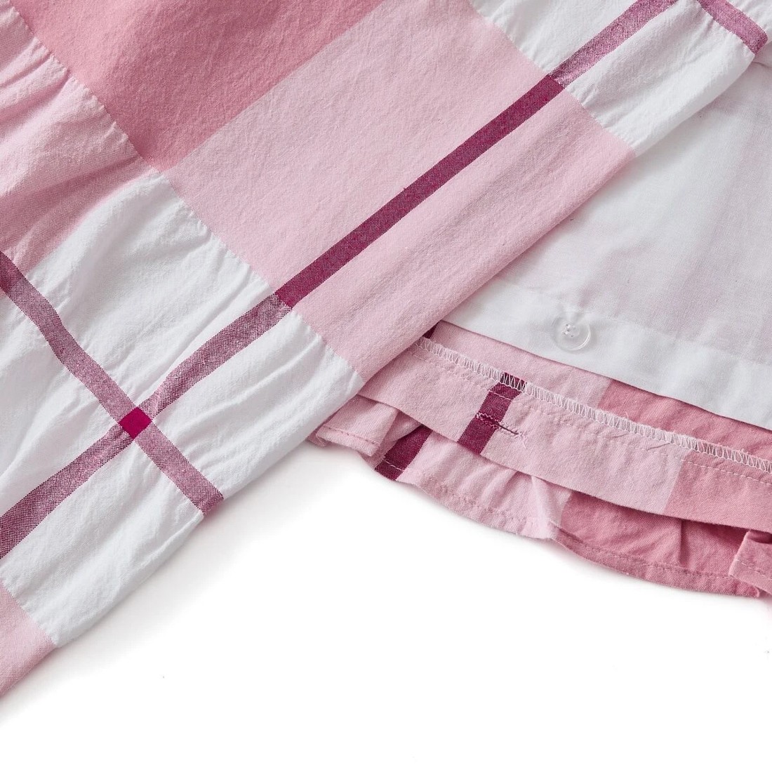 6 Check Seersucker Cotton Quilt Cover Set - Single Bed, Pink, 6 of 6