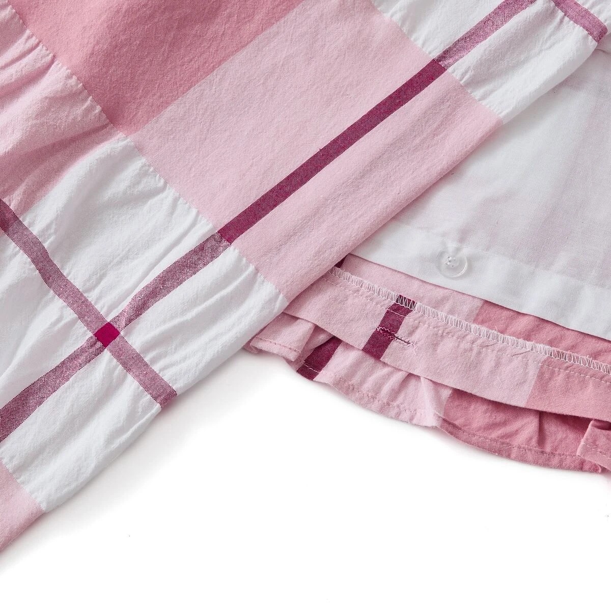 6 Check Seersucker Cotton Quilt Cover Set - Single Bed, Pink, 6 of 6