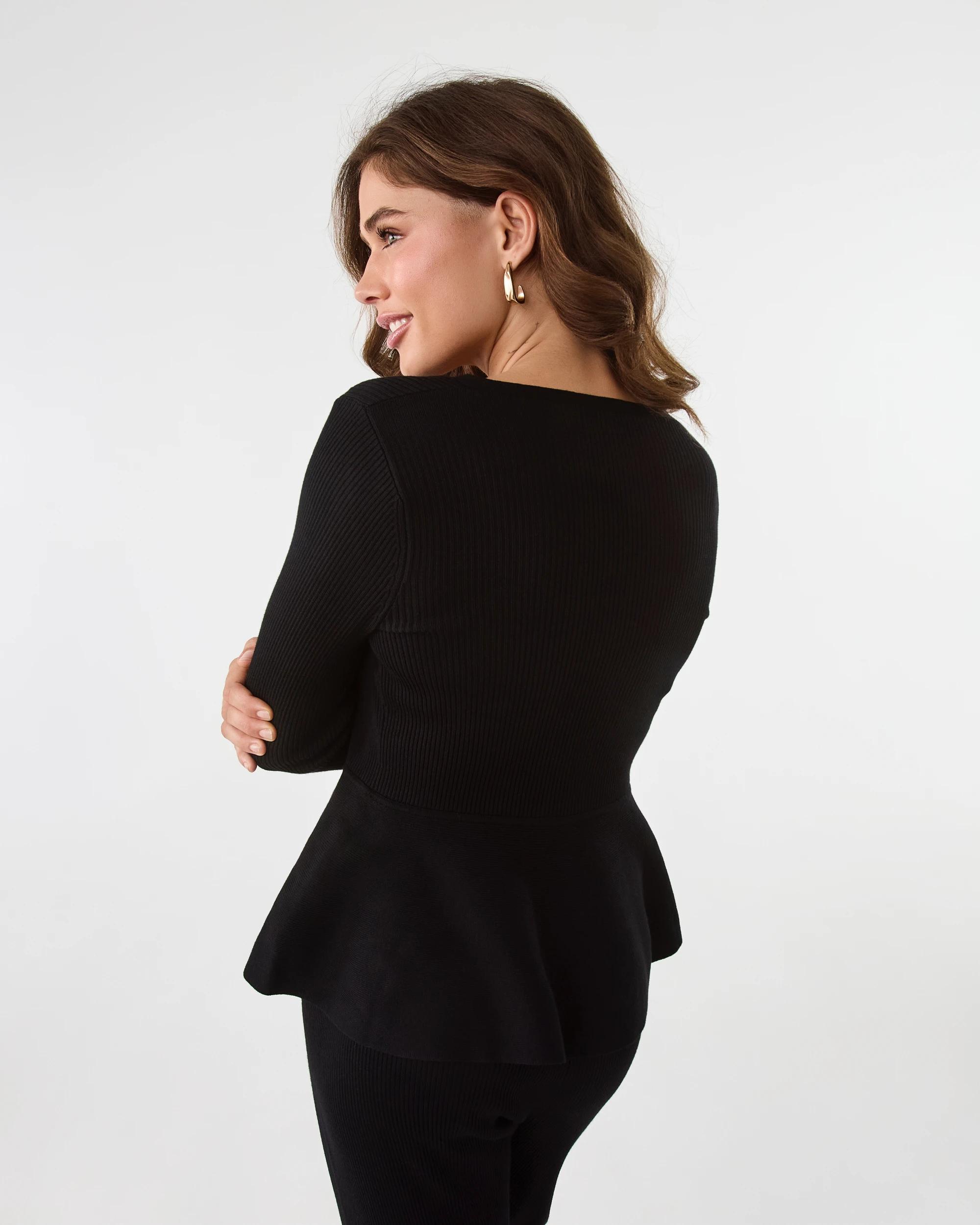 10 Long Sleeve Fitted Peplum Top Black, 10 of 10
