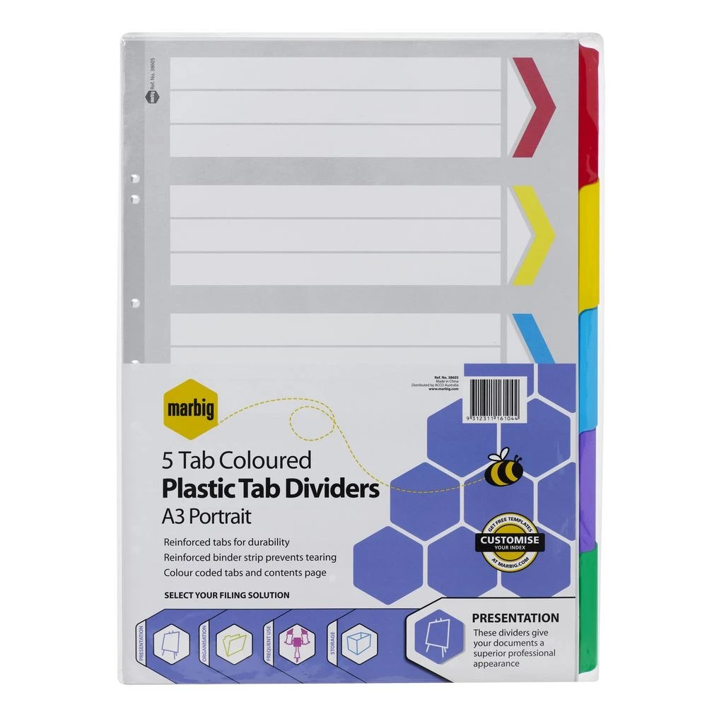 2 Marbig Reinforced A3 5 Tab Portrait Divider, 2 of 3