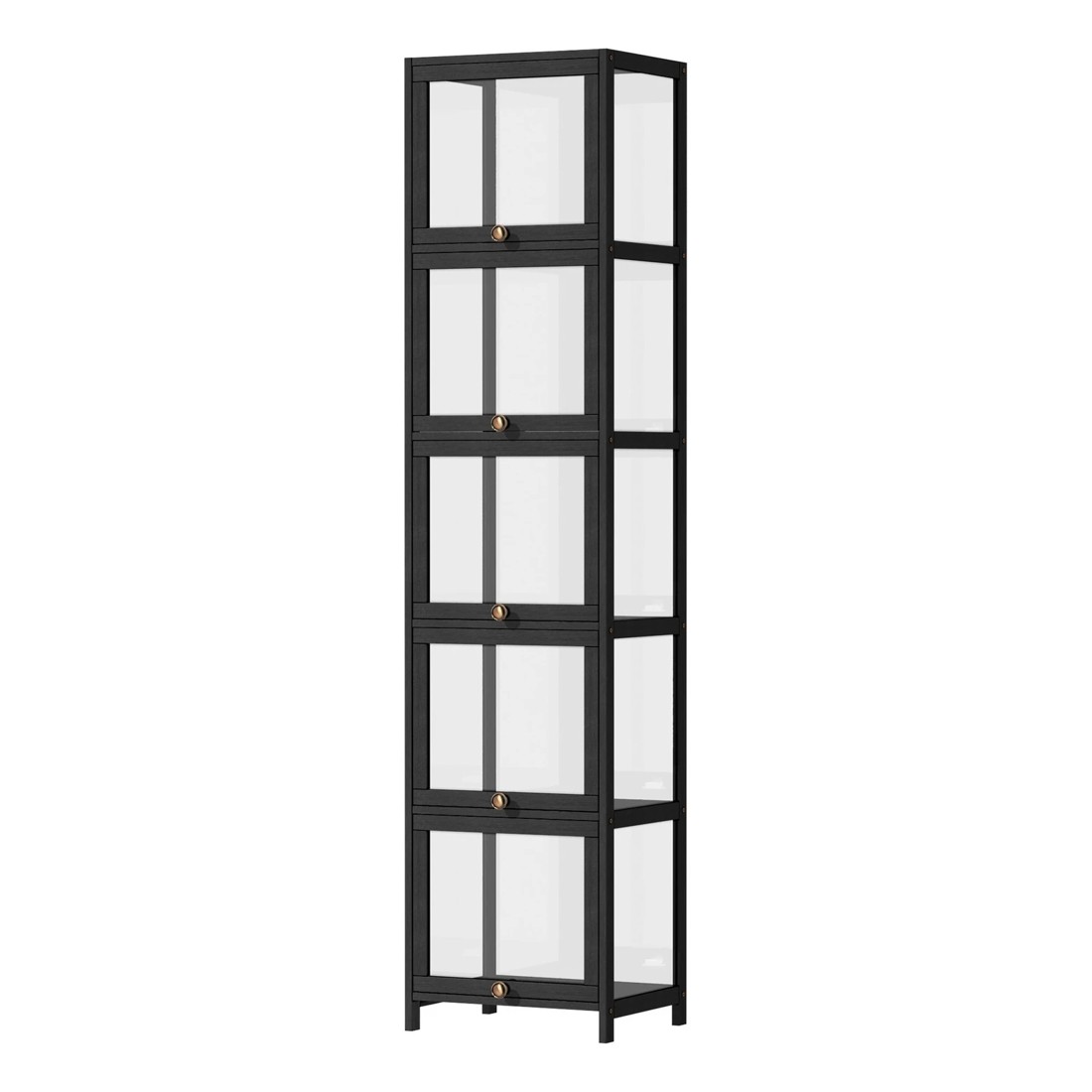 1 Oikiture Display Cabinet Slim Storage 5-tier Shelves Clear Bookcase Rack
 - Black, 1 of 9