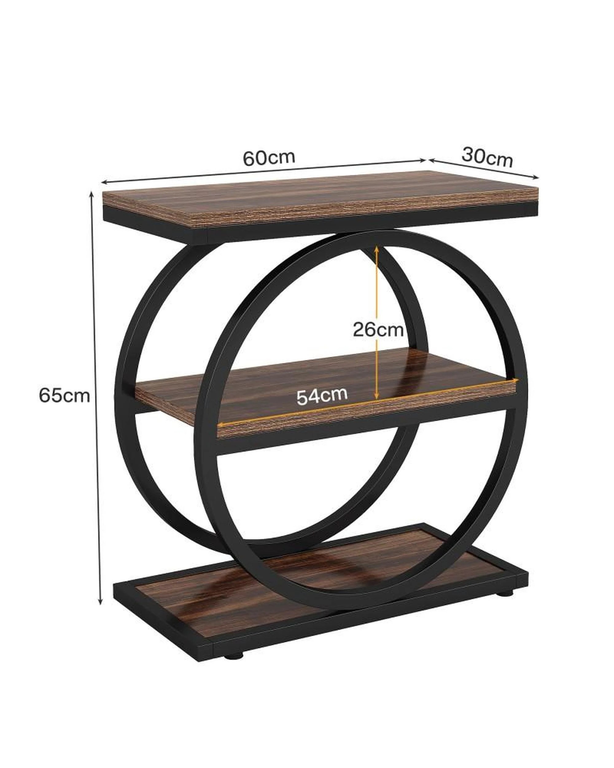 5 OAKORY 60cm End Table, Narrow 30cm Wide with Rustic Brown Storage Shelves Black Metal Frame, 5 of 7